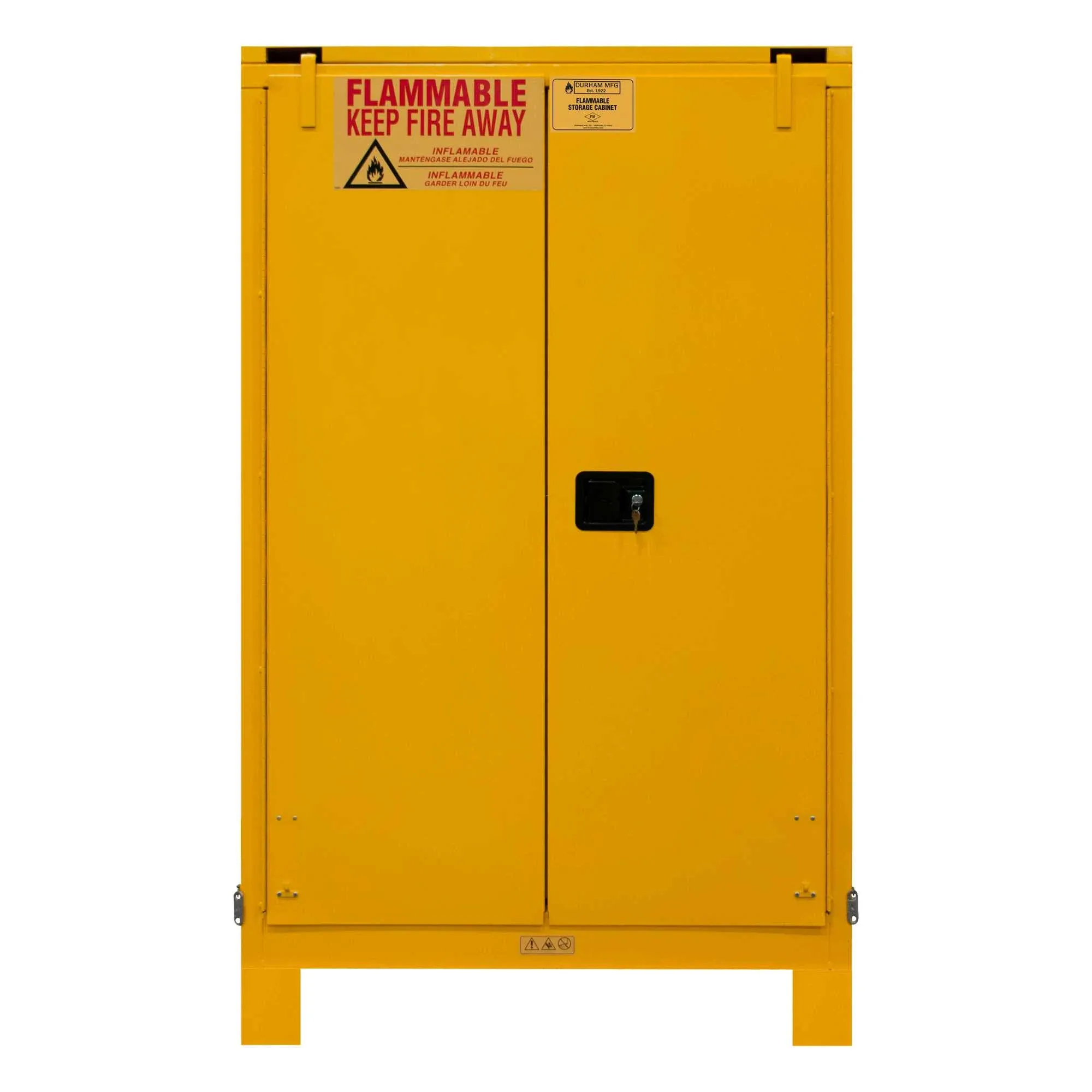 Durham 1090SL-50 FM Approved, Flammable Storage Cabinet With Legs, 90 Gallon, 2 Doors, Self Close, 2 Shelves, Legs, Safety Yellow