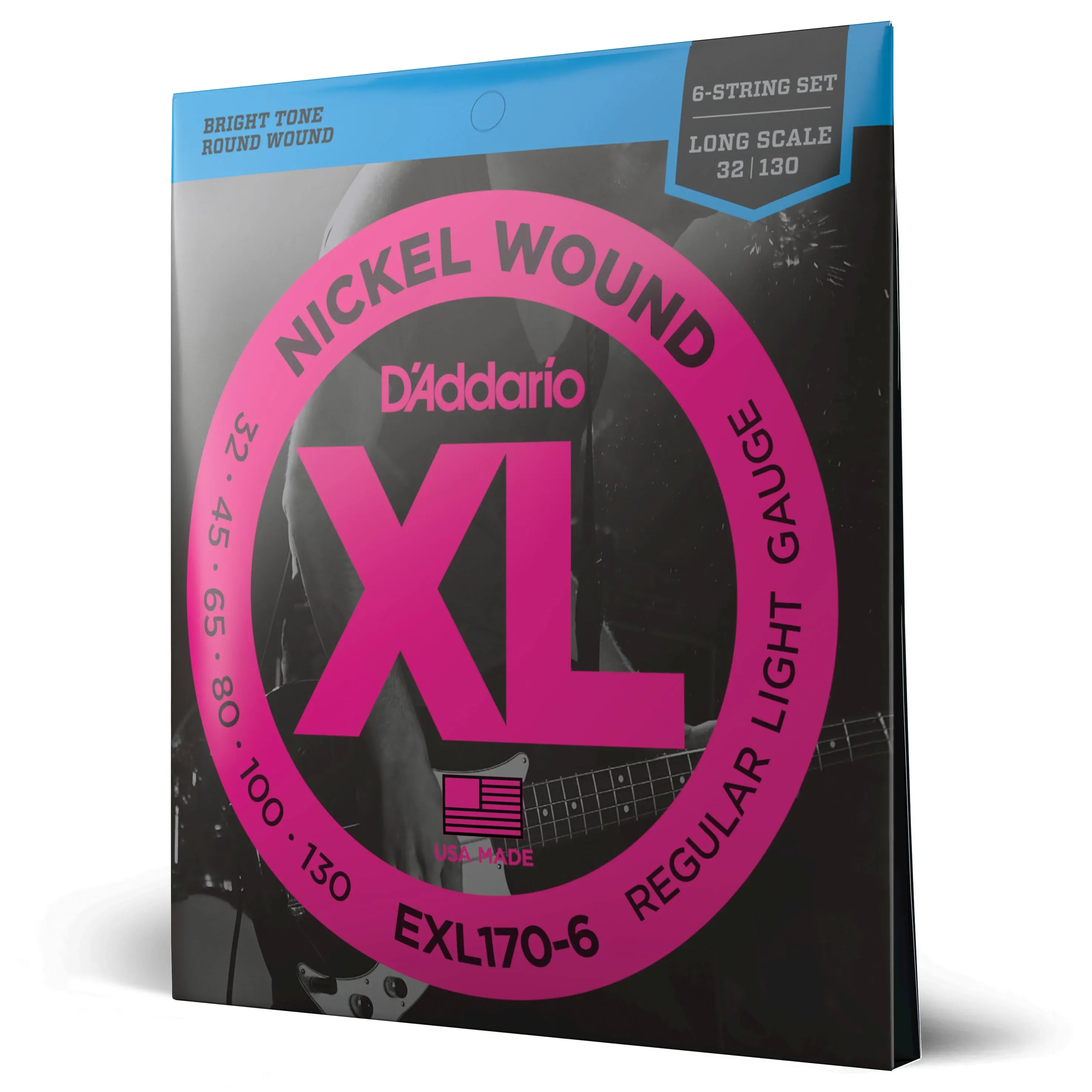 D'Addario EXL170-6 Nickel Wound 6-String Bass Strings, Light, 32-130, Long Scale