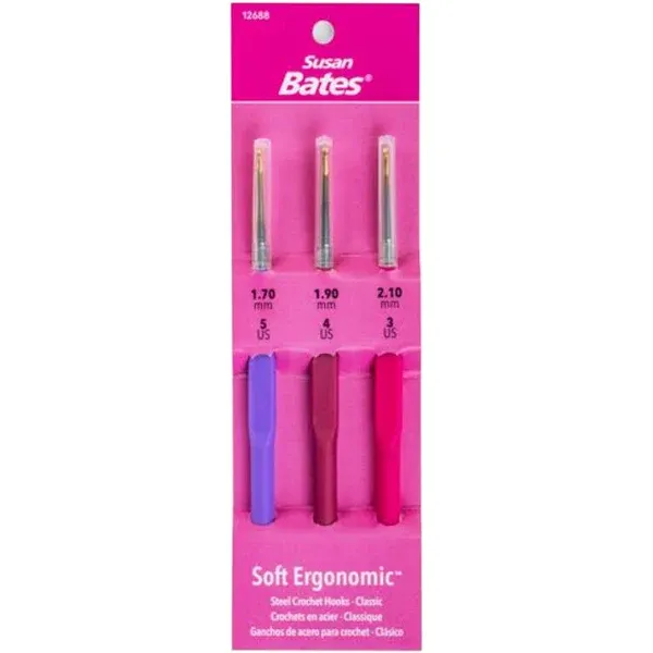 Susan Bates Steelite Soft Ergonomic Steel Crochet Hook Set-Classic - Sizes 1.7mm ...