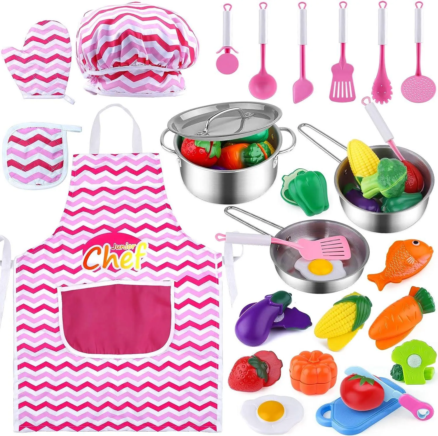 Kitchen Play Set For Kids Pretend Playset Baker Toy Cooking Toddler Girls Boys