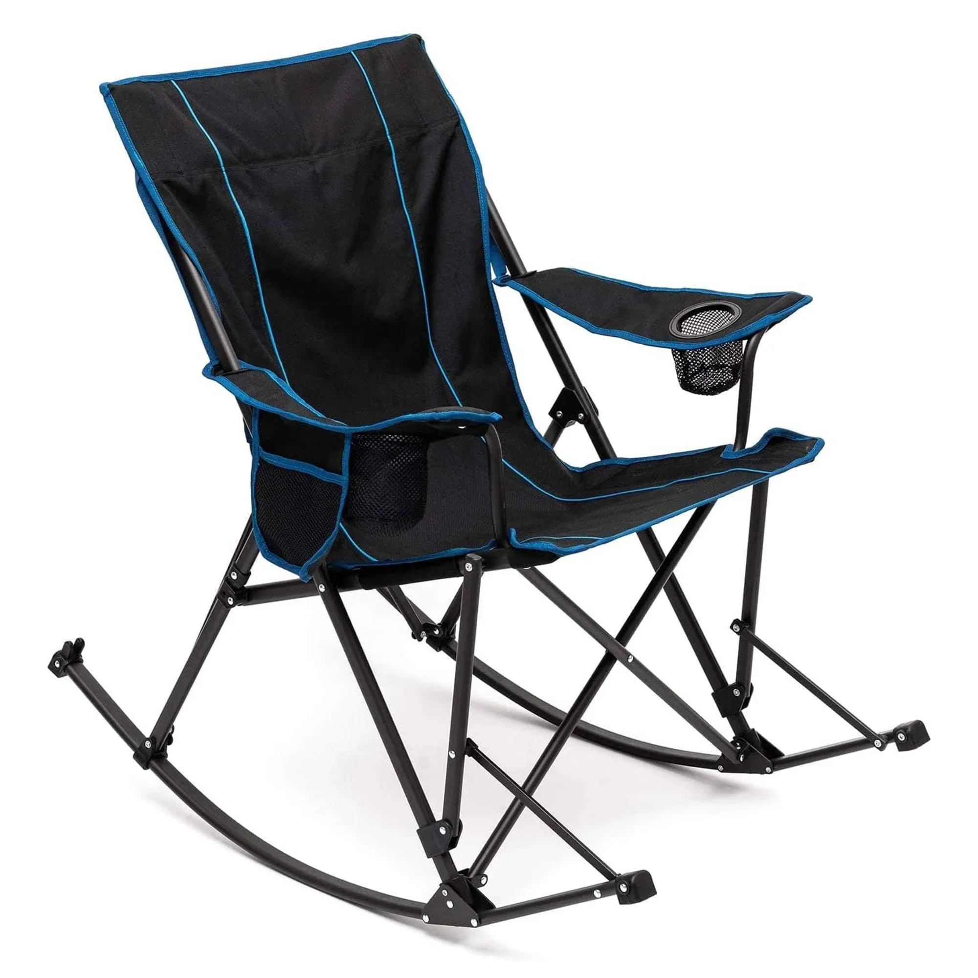 Camping Rocking Chair, Folding Lawn Chairs with Cup Holder, Storage Pocket, Mesh