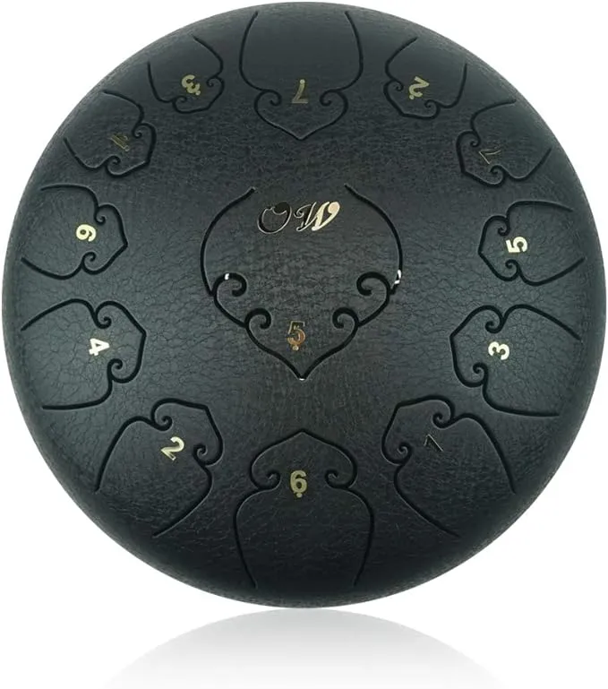 OcarinaWind 12 Inches Steel Tongue Drum Black 13 Notes, C Major, with Padded