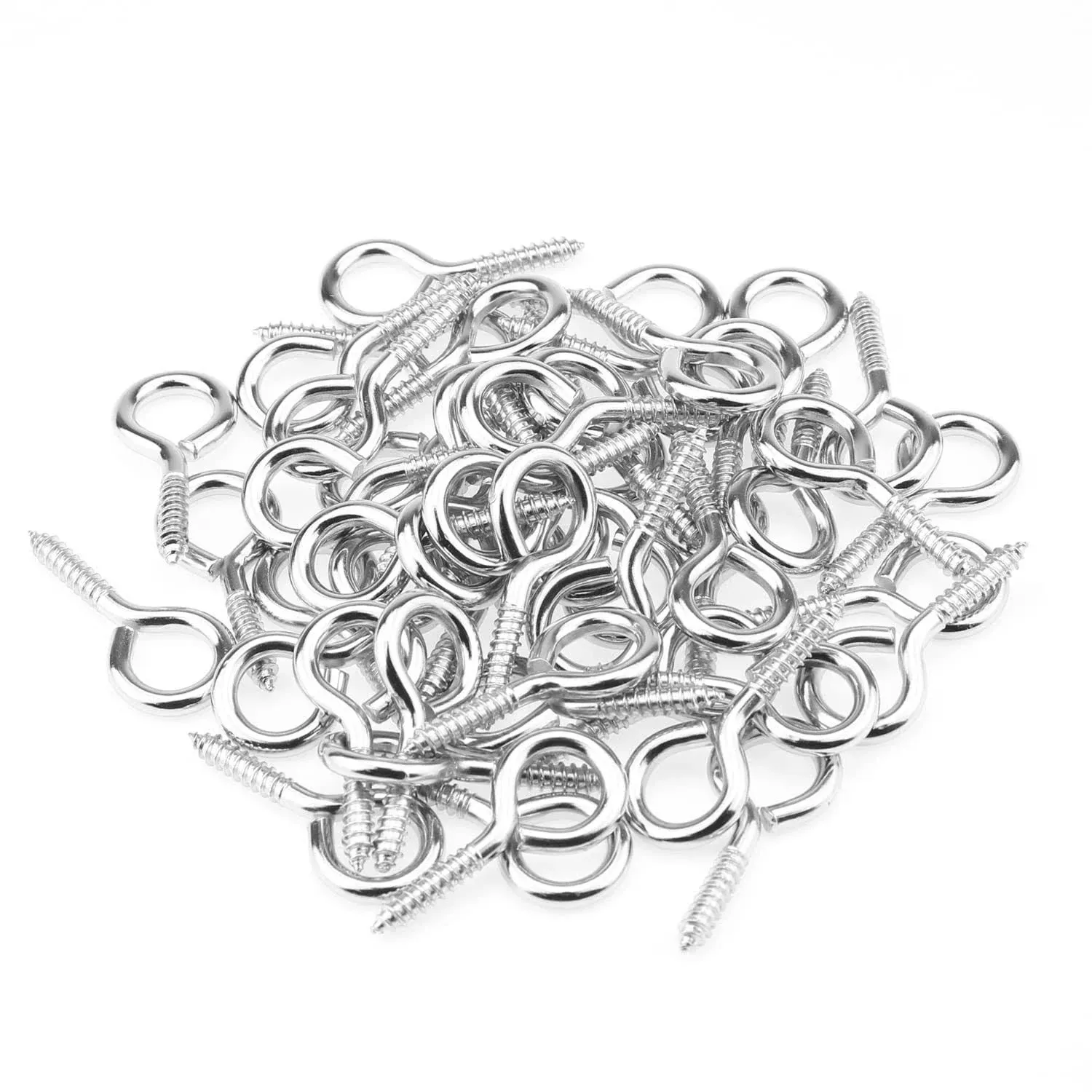 50 Pieces 8# Screw Eyes, Screw in Eye Hooks, Metal Screw Eye Pins Hooks, Nickel Plated Steel Screw Eyes, Silver