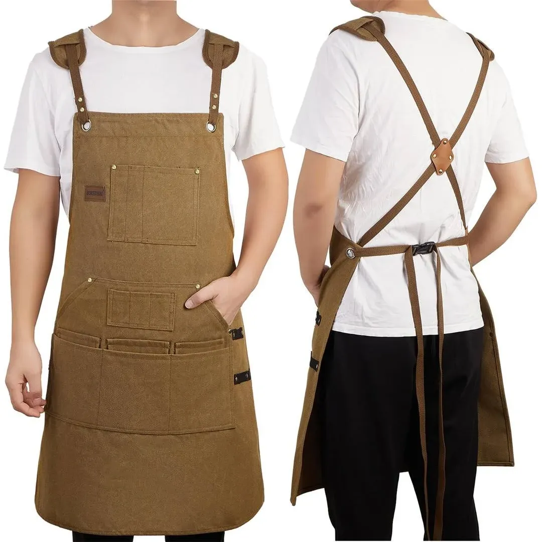 Wood Work Aprons for Men, Heavey Duty Cotton Canvas Multifunction Apron With 10 Pockets, Perfect for Chef's Gift, Woodworking, Work shop, Horticulture, Barbecue, Size M-XXL