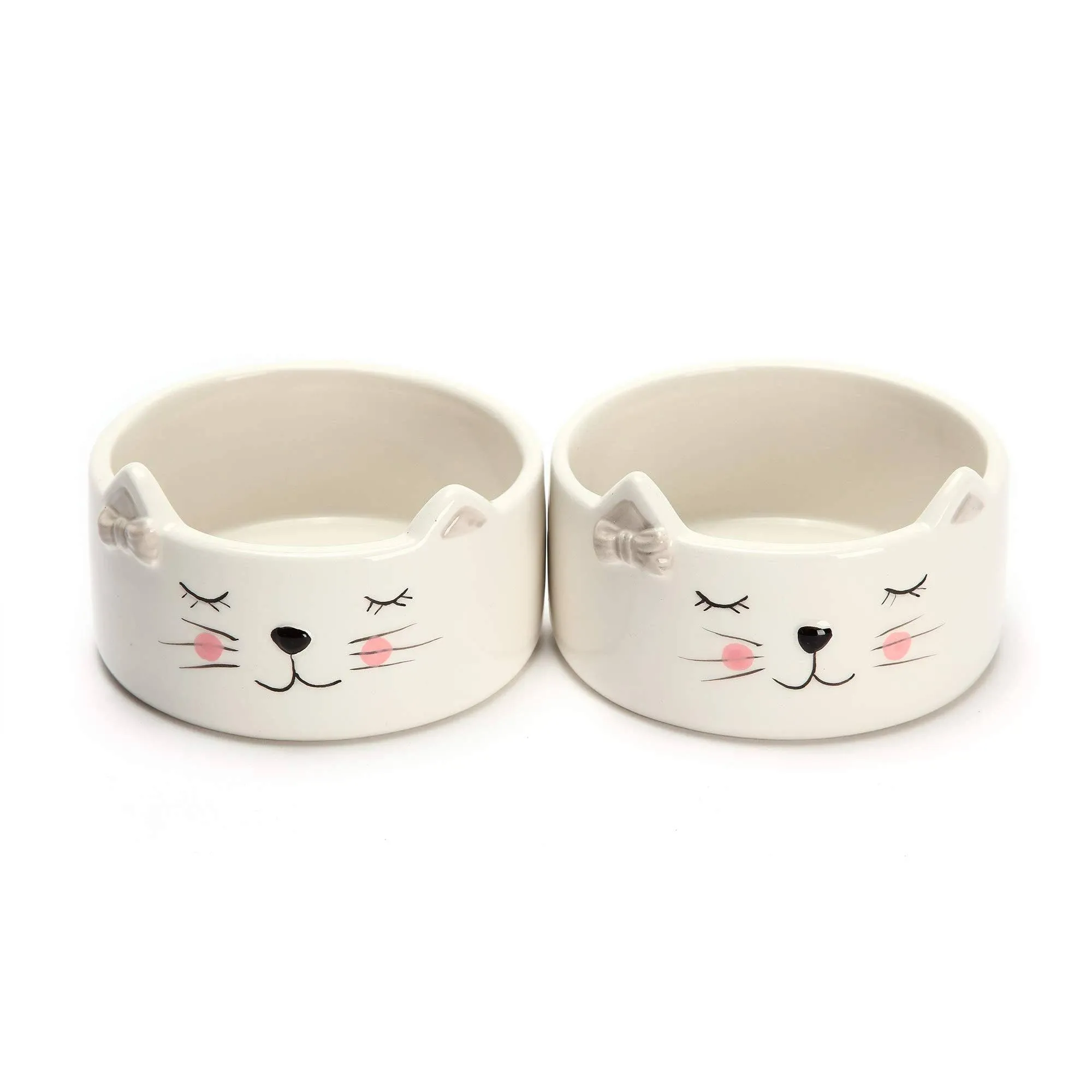 Kurrajong Farmhouse Set of 2 Ceramic Cat Food Bowls for Indoor Cats | Two Ceramic Cat Dishes for Food and Water | Cute Kitten Bowls