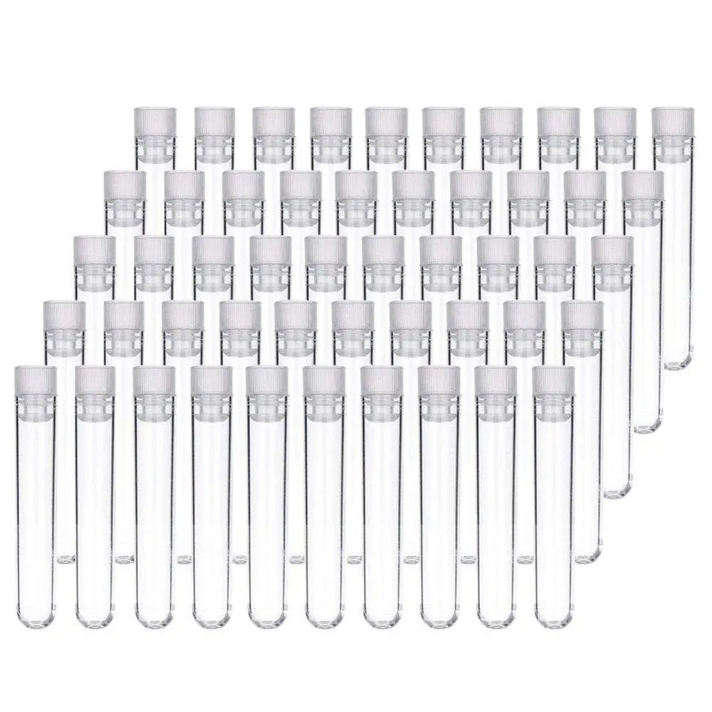 Szsrcywd 50 Pieces Test Tubes with Caps Clear Plastic 16x100mm Test Tube Holder ...