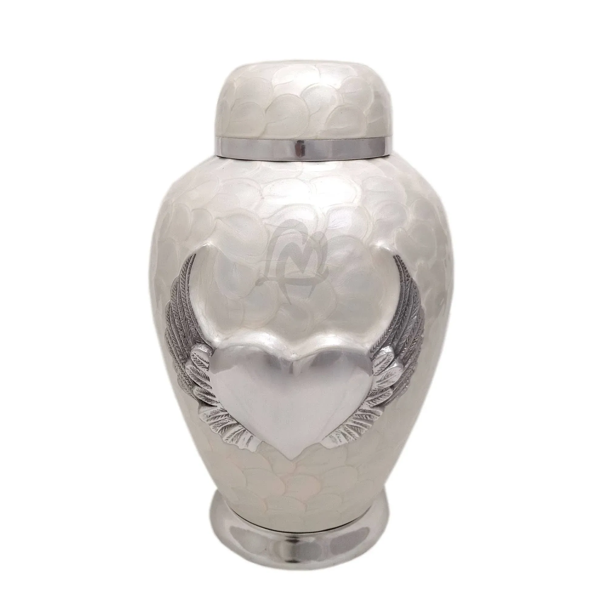 Love Memorials Cremation Urns- Dom Top Urn White Enameled with Angle Wings Heart ...