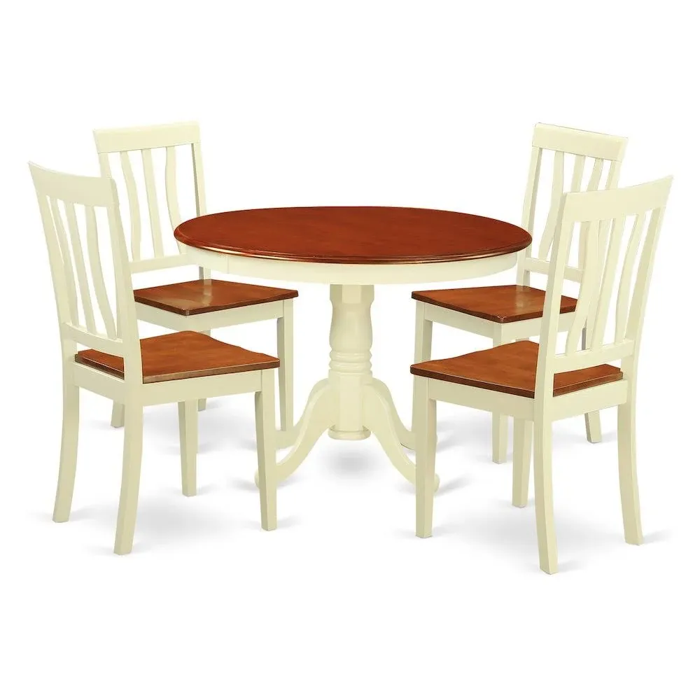 5  Pc  set  with  a  Round  Small  Table  and  4  Wood  Dinette  Chairs  in  Buttermilk  and  Cherry  .