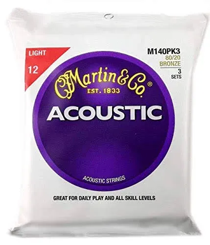 Martin M140 Light Bronze 80/20 Acoustic Guitar Strings, 3-Pack, 12-54