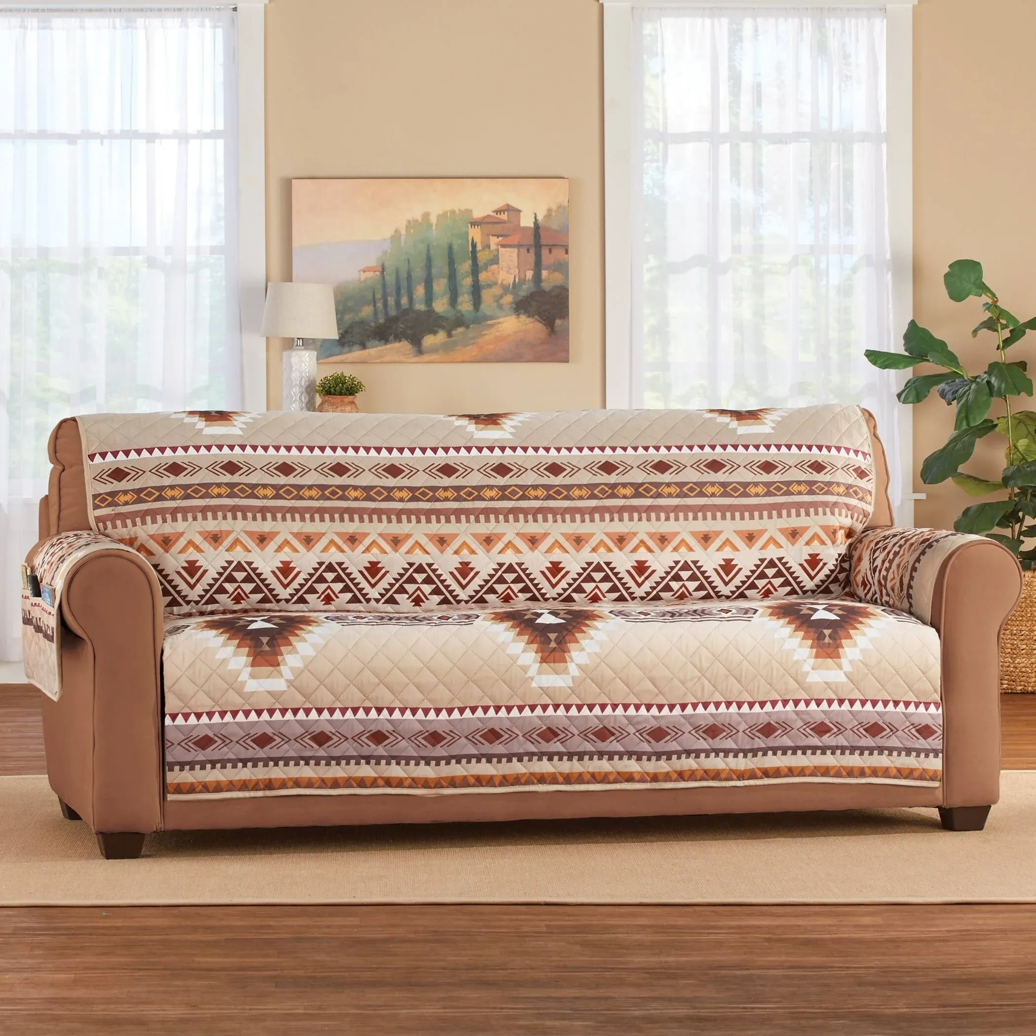 Collections Etc Quilted Neutral Southwest Aztec Furniture Cover Sofa