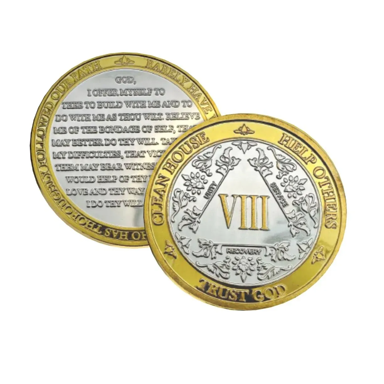 Silver & Gold AA Coin 1-60yrs Sobriety Chip