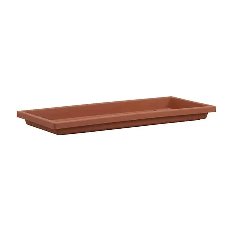 The HC Companies 29.5 Inch Venetian Rectangular Plant Saucer - Indoor Outdoor Plastic Plant Trays for Pots - 29.5"x7.5"x1.3" Clay Color