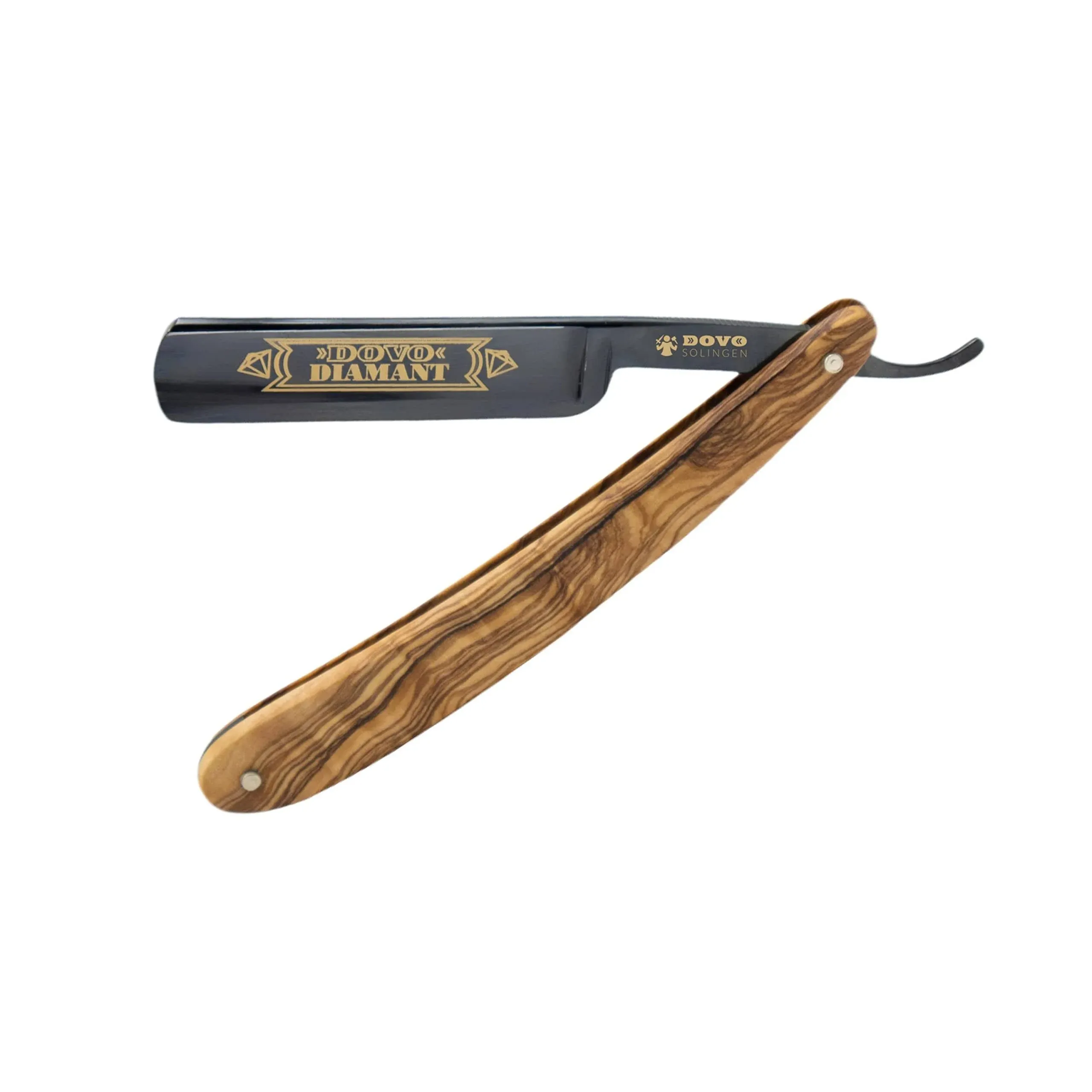 Dovo Straight Black Coated Carbon Steel Razor Hollow Blade Olive Wood Handle