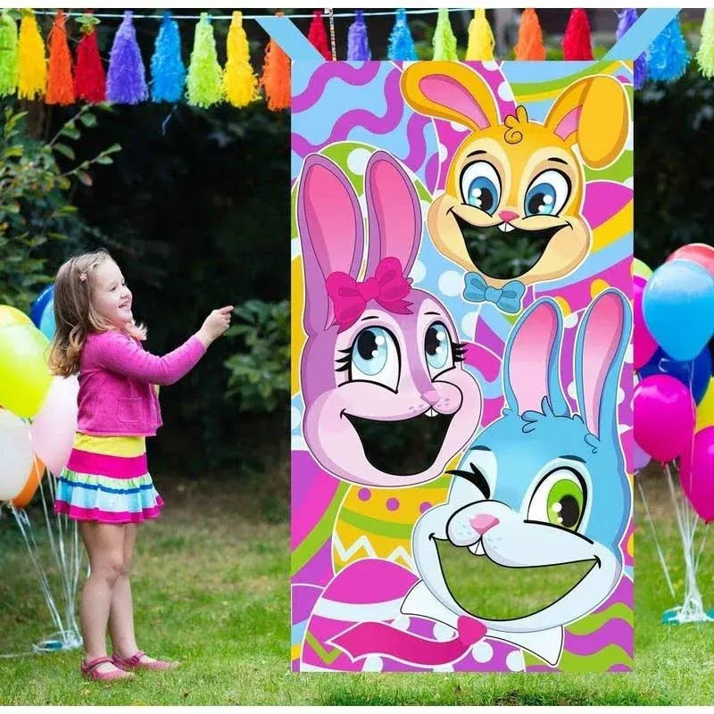 Easter-Themed Bunnies Family Toss Game with 4 Carrot Design Bean Bags Part