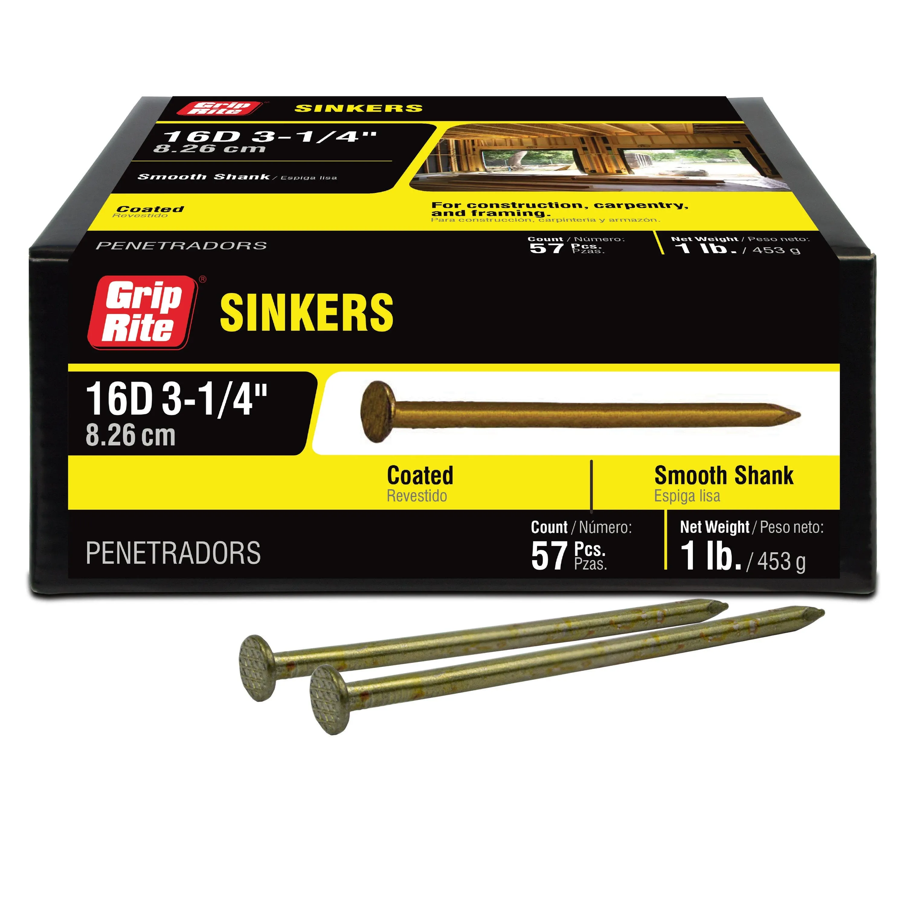 Grip-Rite - 16CTDSKR1 - 16D 3-1/4 in. Sinker Vinyl Steel Nail Countersunk 1 lb.