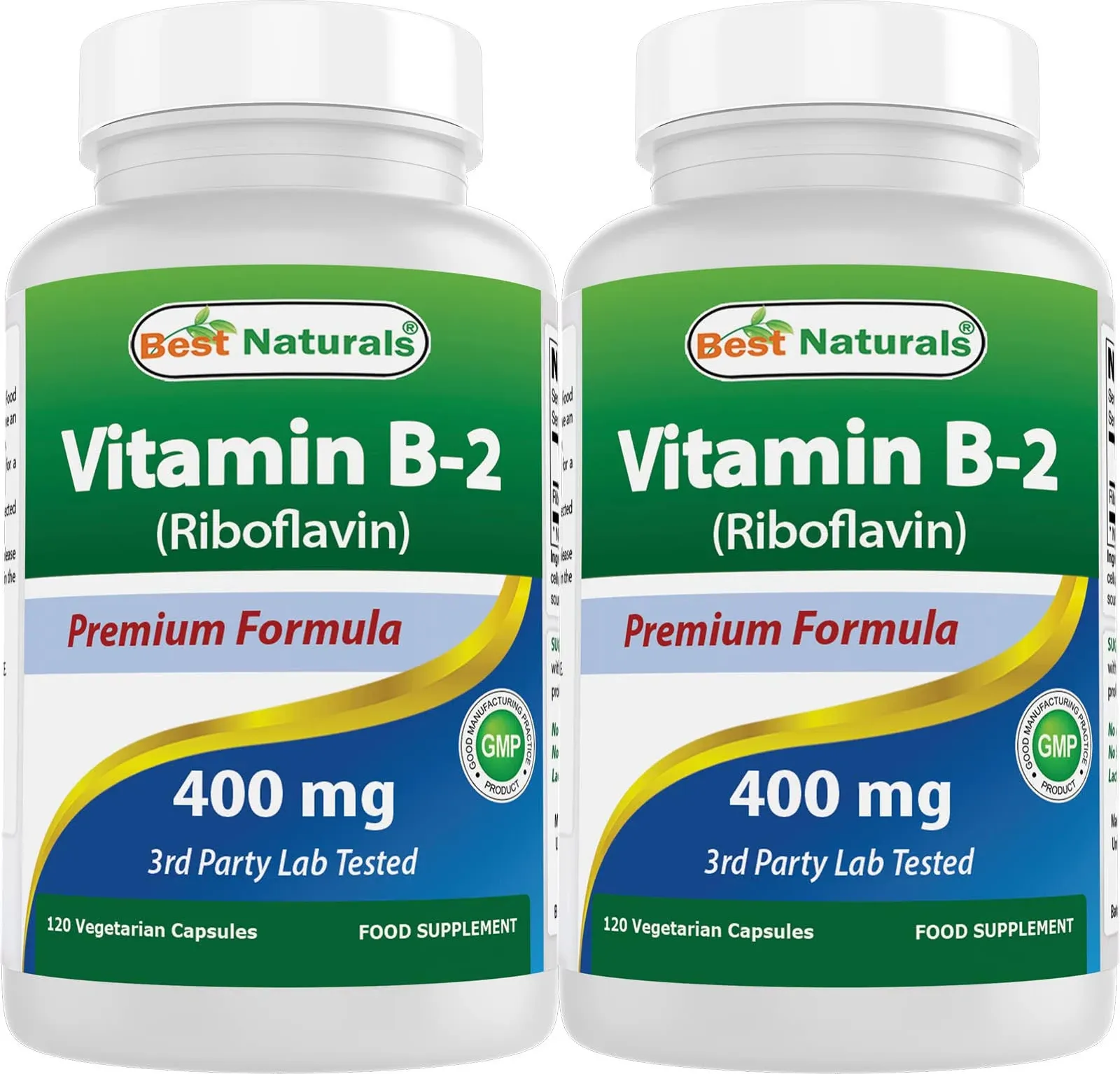 2 Pack Best Naturals Vitamin B2 400 mg 120 Veg Capsules