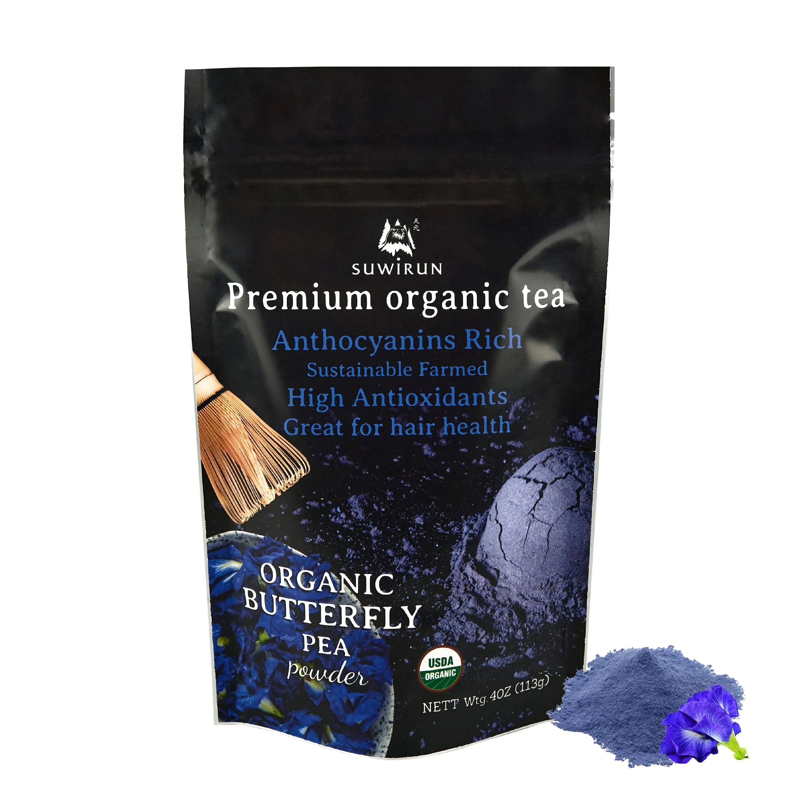 Organic Butterfly Pea Powder 4oz | Non GMO Vegan Natural Food Coloring Organi...