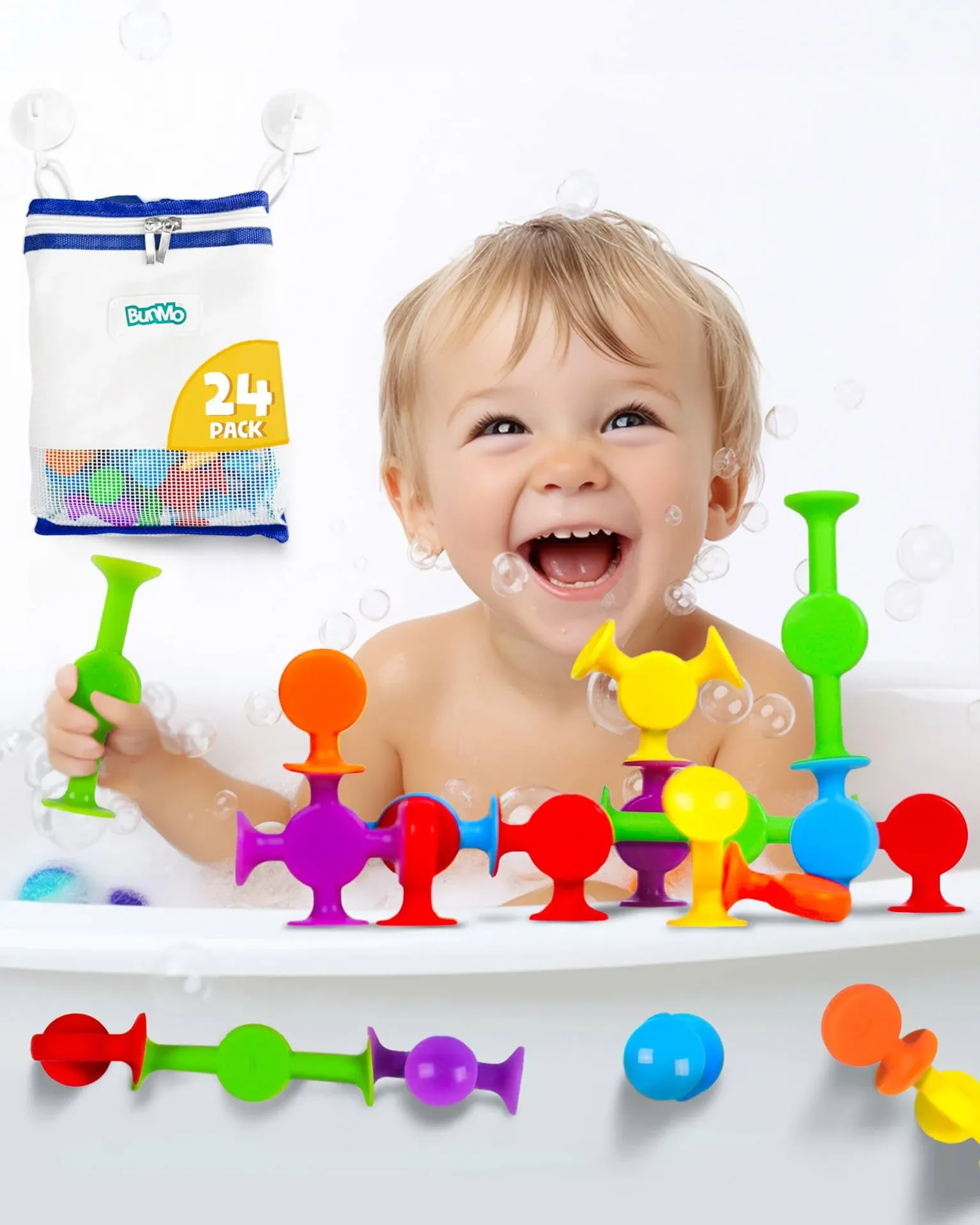 Bunmo Bath Toys with Suction Bathtub Toy Organizer