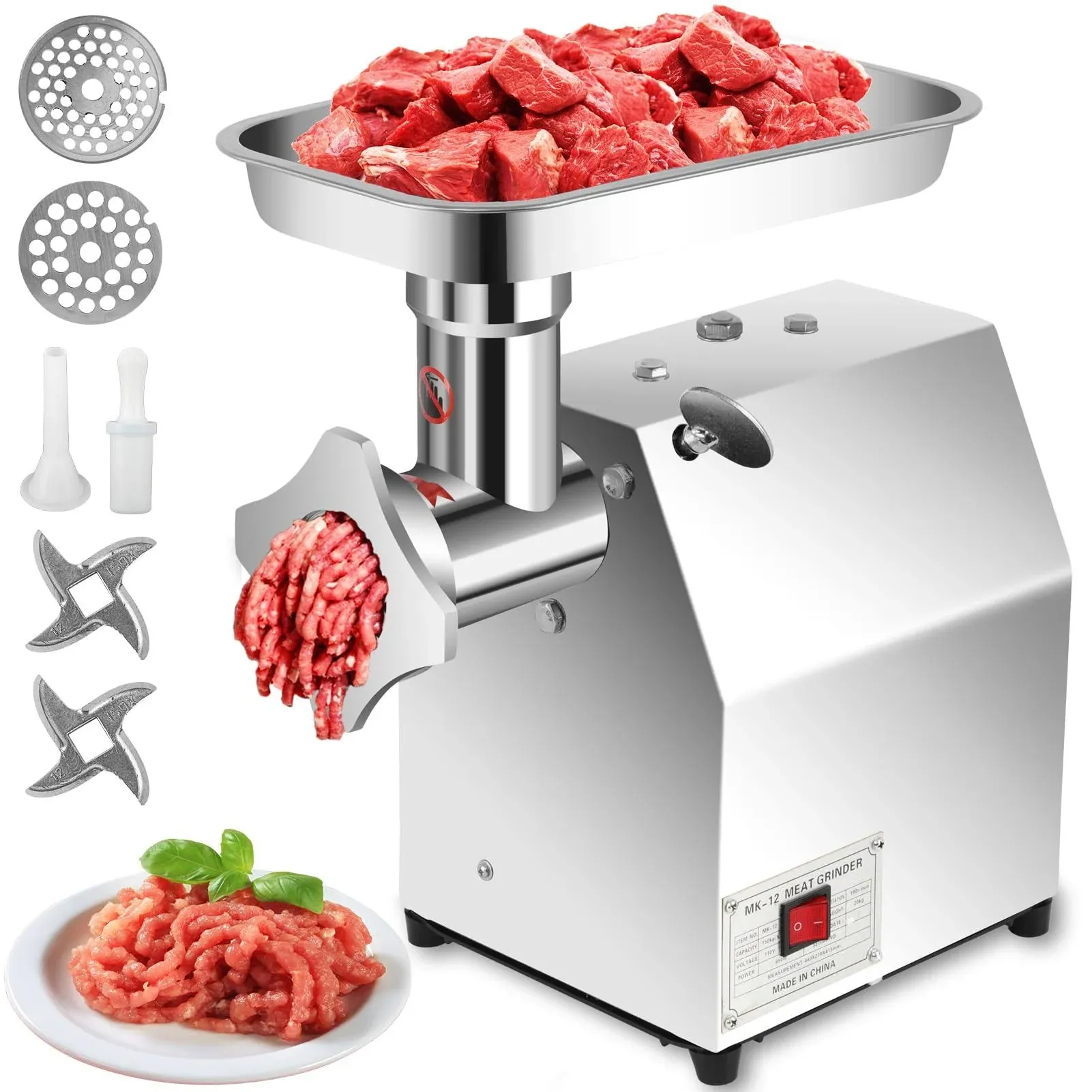 Commercial Meat Grinder Electric Meat Grinding Machine,850W 550LB/H Heavy Duty Meat Mincer Sausage Stuffer Sausage Maker with 2 Grinding Plates for Restaurants Supermarkets Butchers Shop