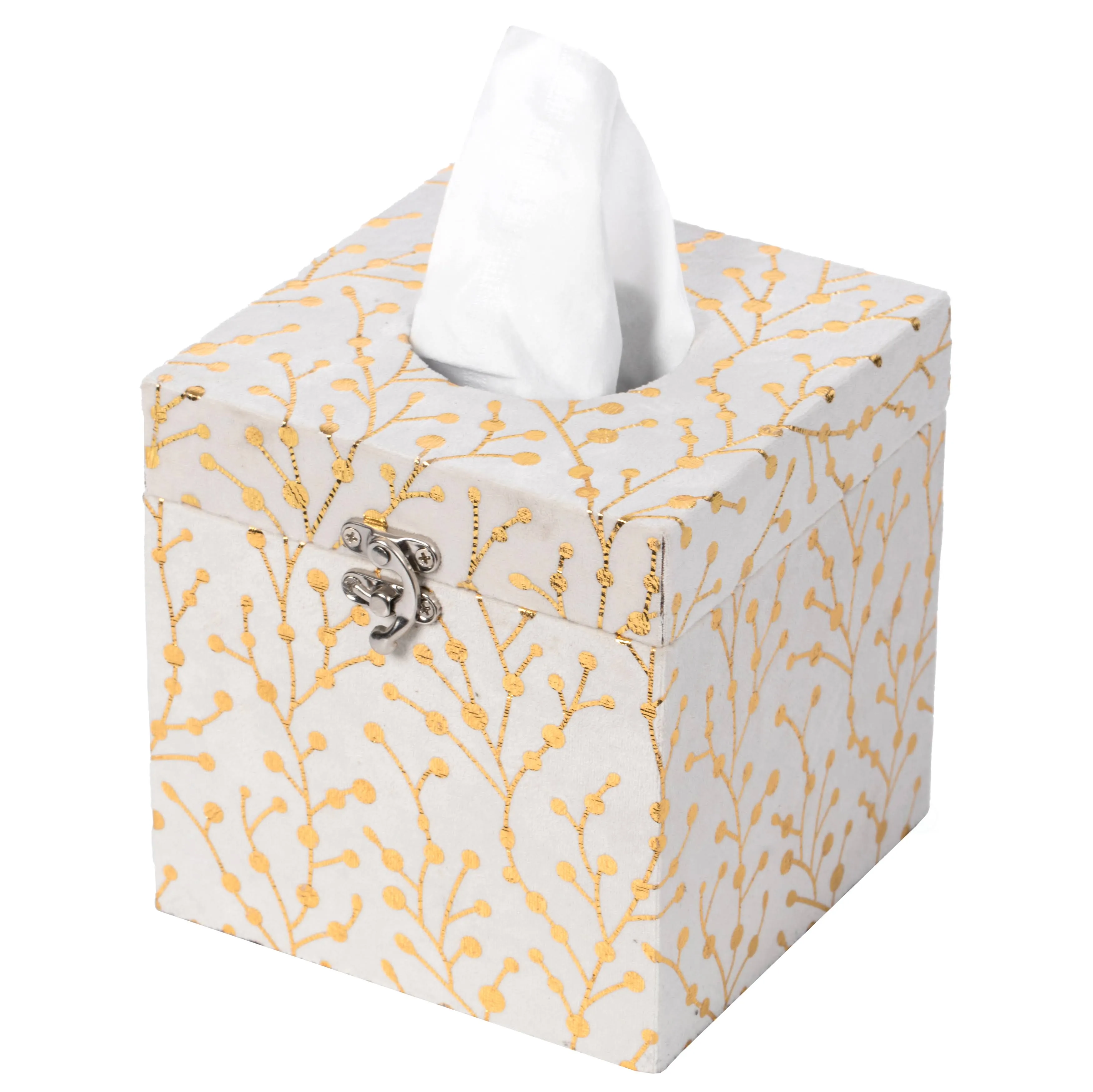 Square Velvet Modern Paper Facial Tissue Box Holder, White