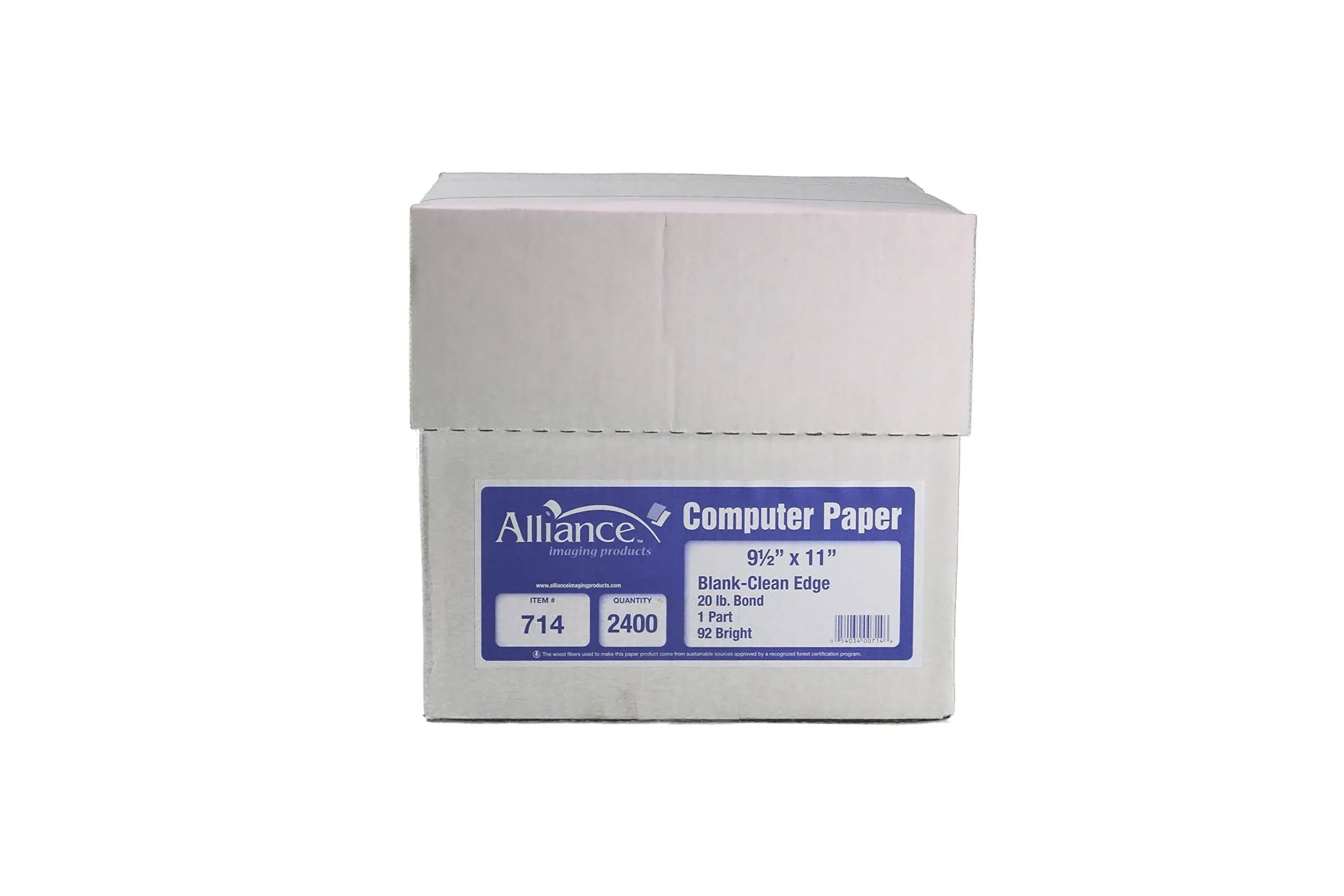 Alliance Continuous Computer Paper 9-1/2x11 inch Blank Clean Edge 1 Pt 20lb 2400/Ctn