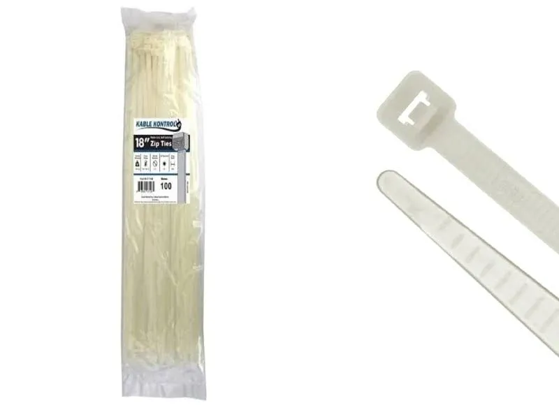 Kable Kontrol Clear Zip Ties - 18" inch Long Heavy Duty - Natural Nylon - 120 lbs ...