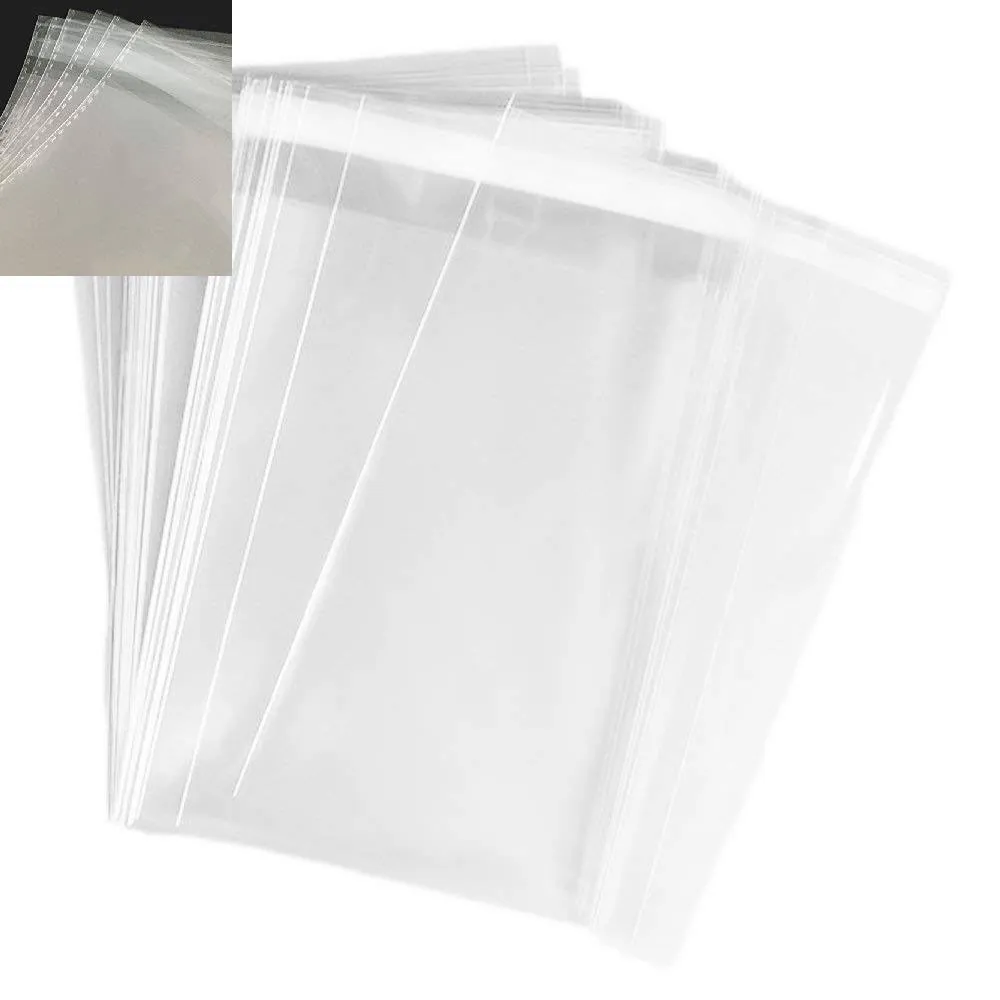 100 Bags - 8" x 10" 2Mil KE Crystal Clear Protective Closure Bags with Self Adhesive Flap - Clear Resealable Cello/Cellophane Bags Good for Bakery, Candle, Soap, Cookie Poly Bags, and more.