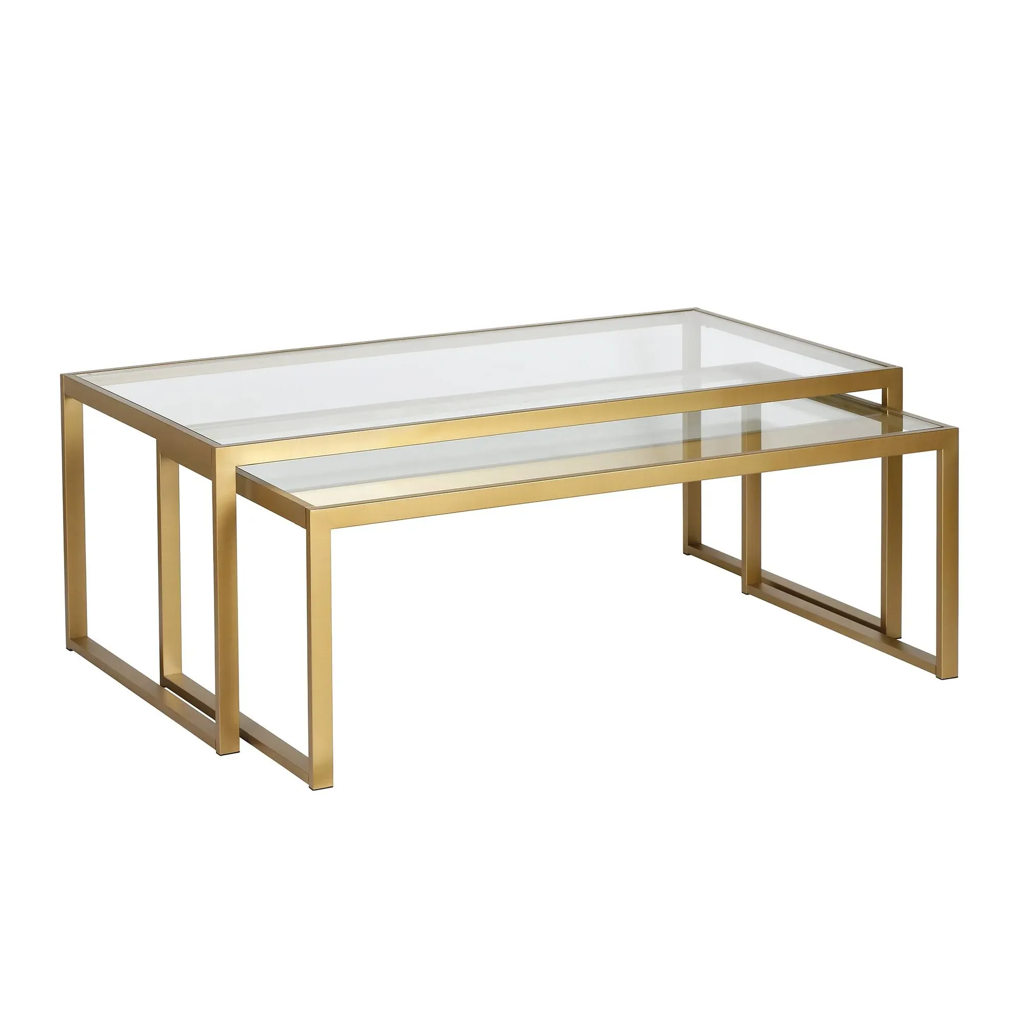 Set of Two 46" Gold Glass Rectangular Nested Coffee Tables