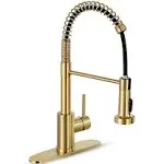 Brushed Gold Kitchen Faucet with Pull down Sprayer,Single Handle Gold Kitchen Si