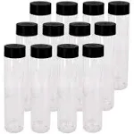 12 Pack 16 OZ (500 ml) Clear PET Plastic Juice Bottles with Black Lids - Plas...