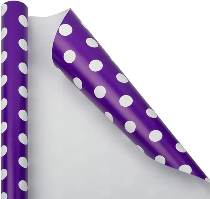 Gift Wrap - Polka Dot Wrapping Paper - 25 Sq Ft 30 in x 10 Ft - Purple with W...