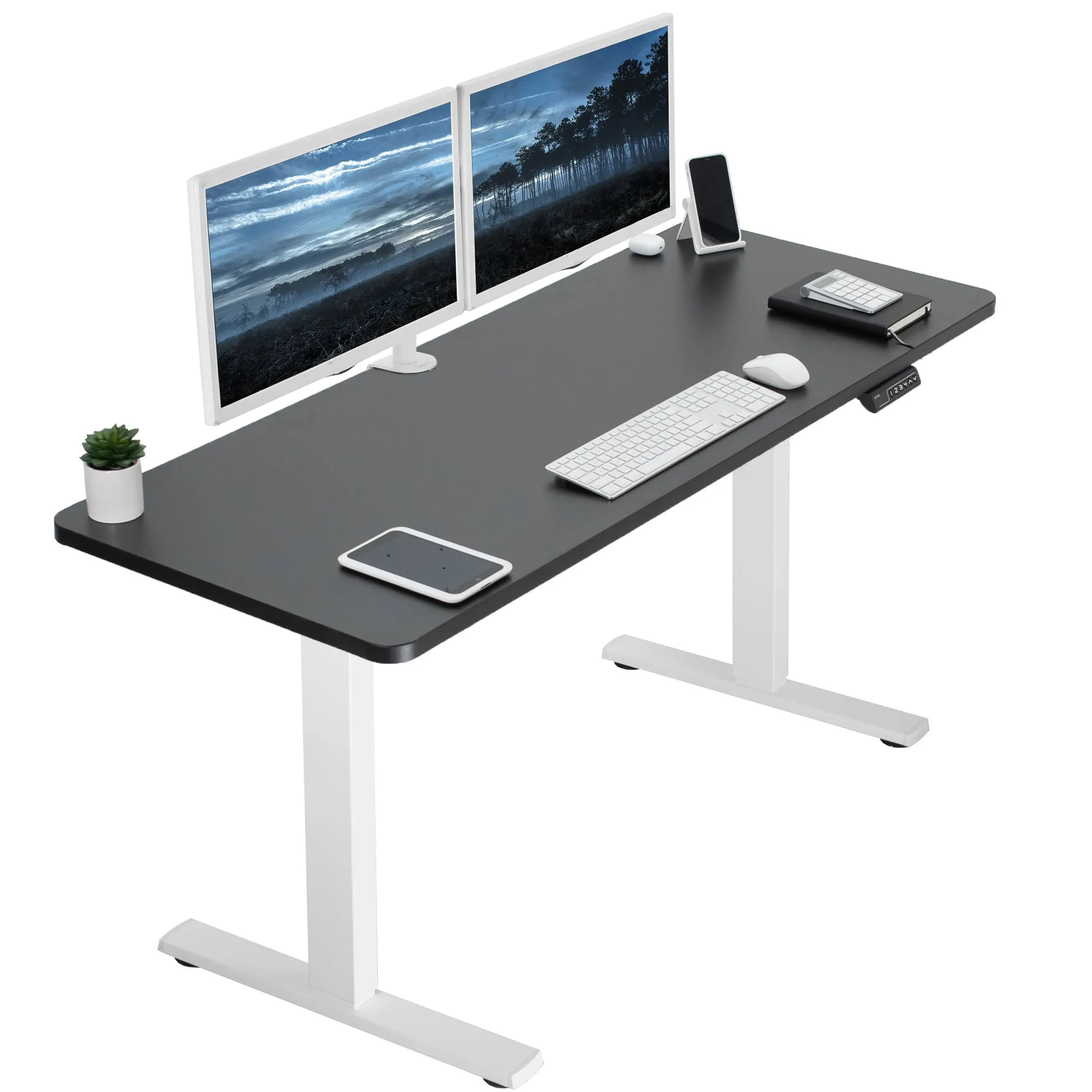 Vivo Electric 60” x 24” Stand Up Desk | Black Table Top, White Frame