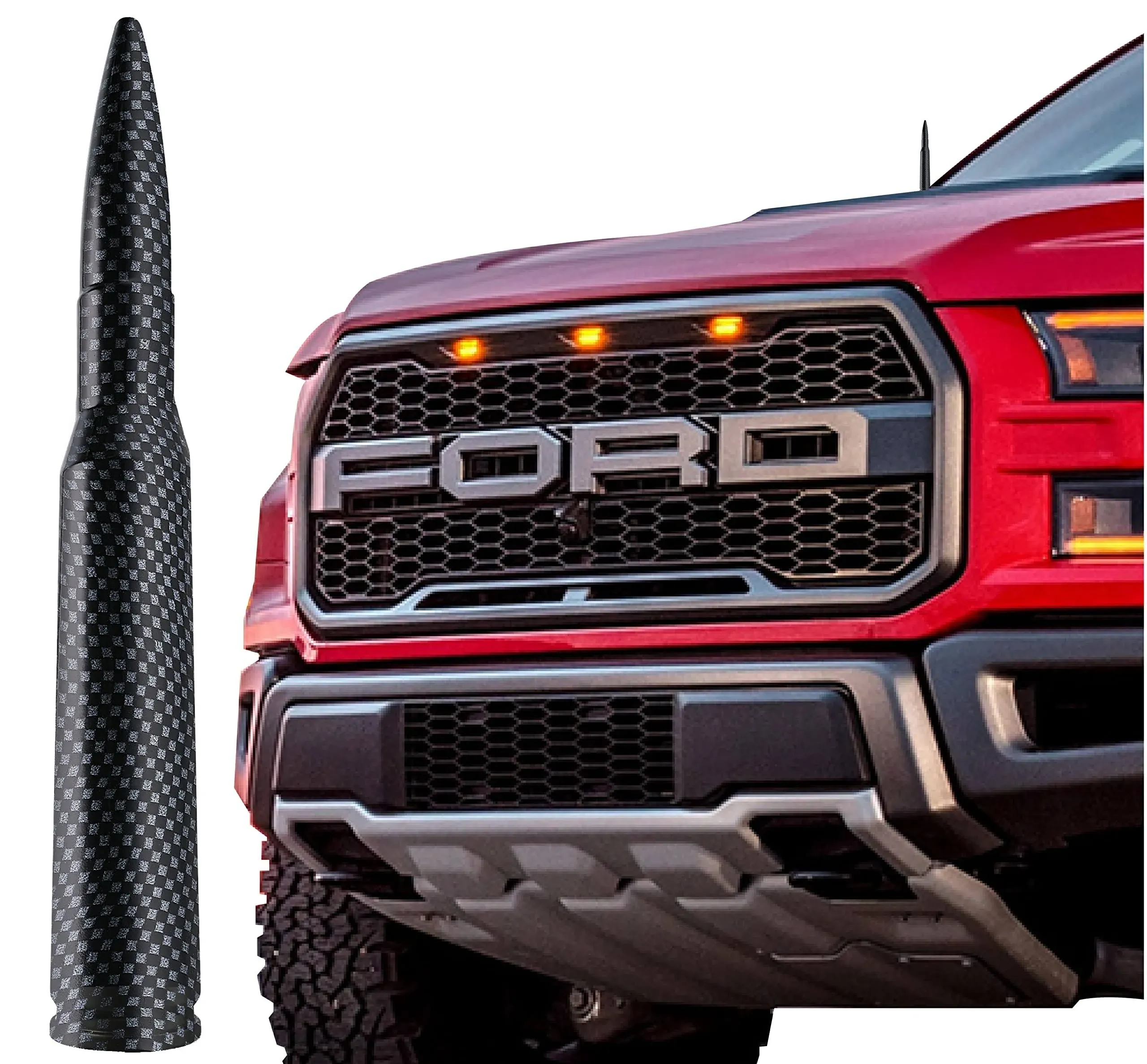 EcoAuto Bullet Antenna Replacement for Dodge Ram & Ford F150 F250 F350 Super Duty Ford Raptor Bronco Trucks - Anti-Theft Design - Radio Antenna for Truck 1990 - Current (Carbon Fiber)