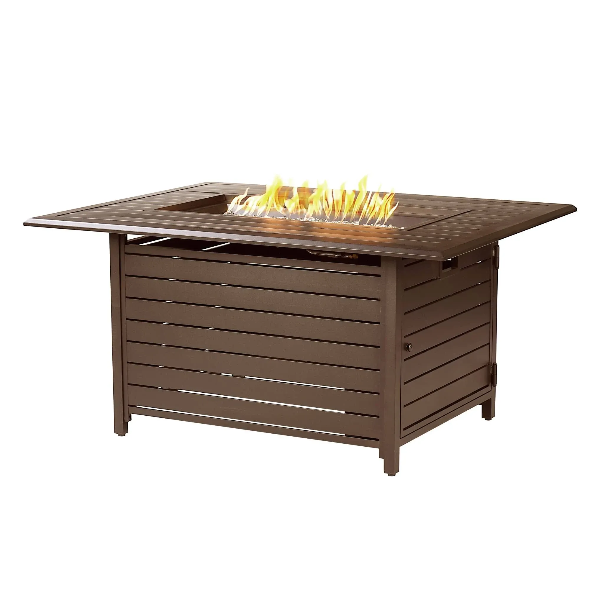 Shop this oakland living rectangular 48 in. x 36 in. aluminum propane fire pit table from our top selling Oakland Living fire pit tables.  PatioLiving is your premier online showroom for patio tables and high-end outdoor furniture.