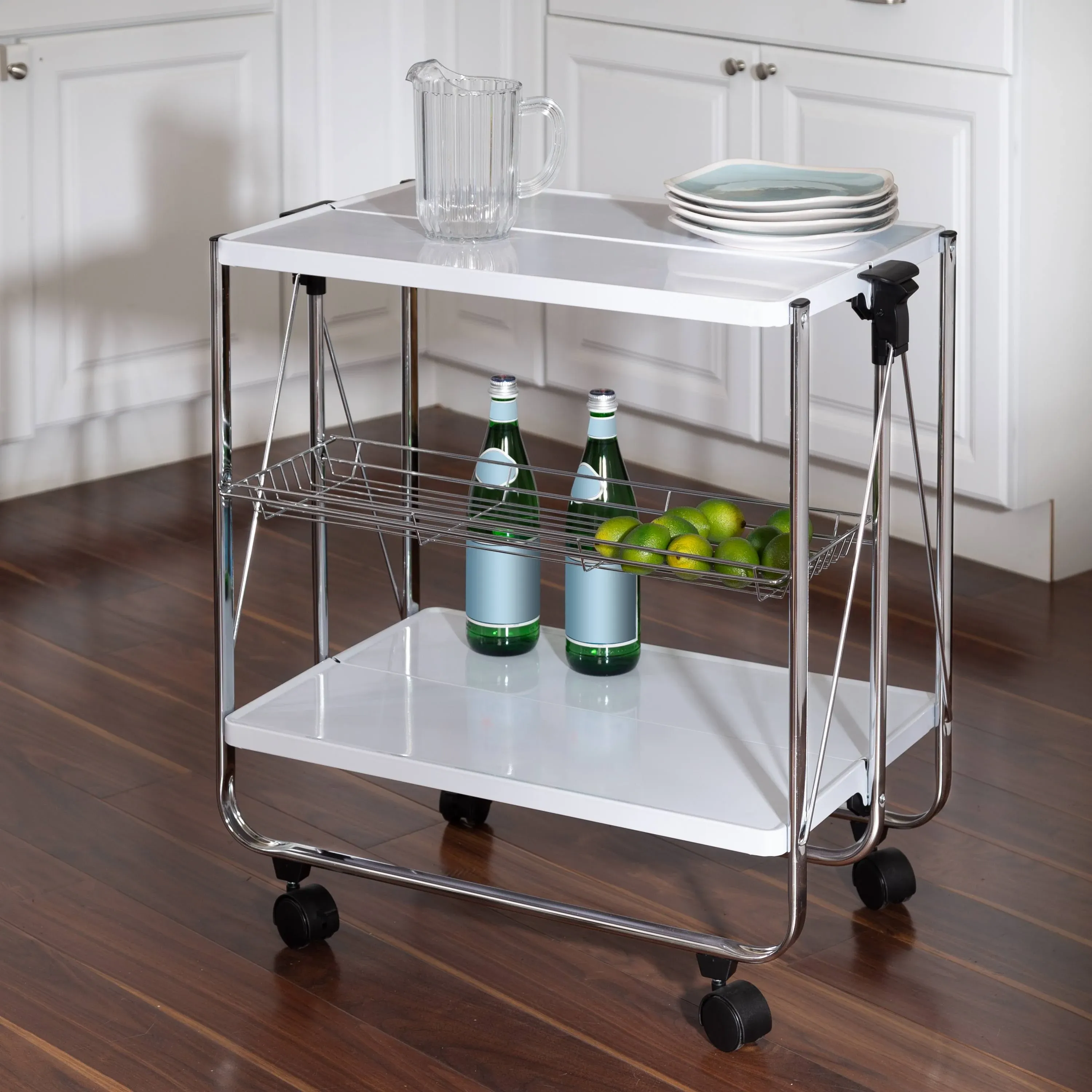 Honey-Can-Do Foldable Kitchen Cart White/Chrome