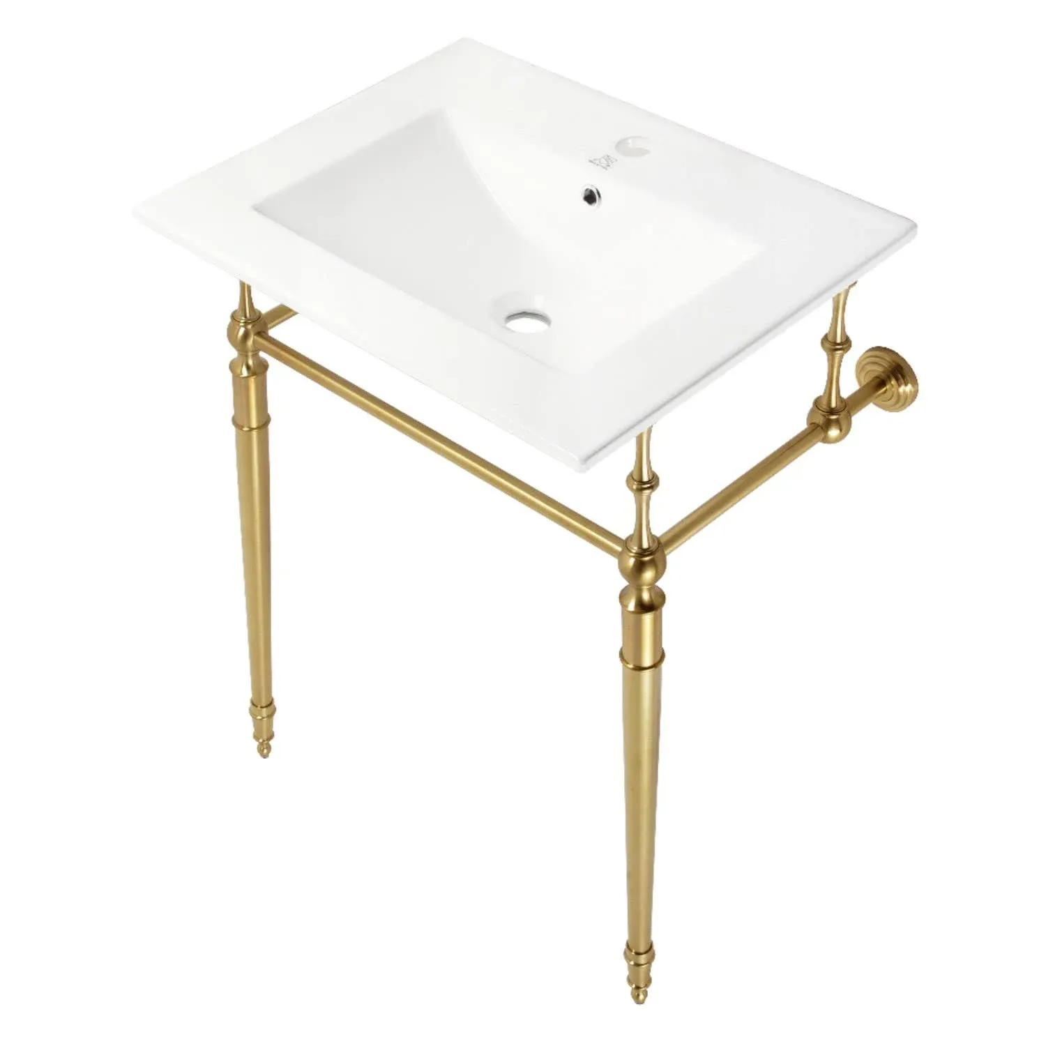 Kingston Brass Fauceture KVPB24187W1BB Edwardian 24" Console Sink with Brass Legs (Single Hole), White/- Brushed Brass