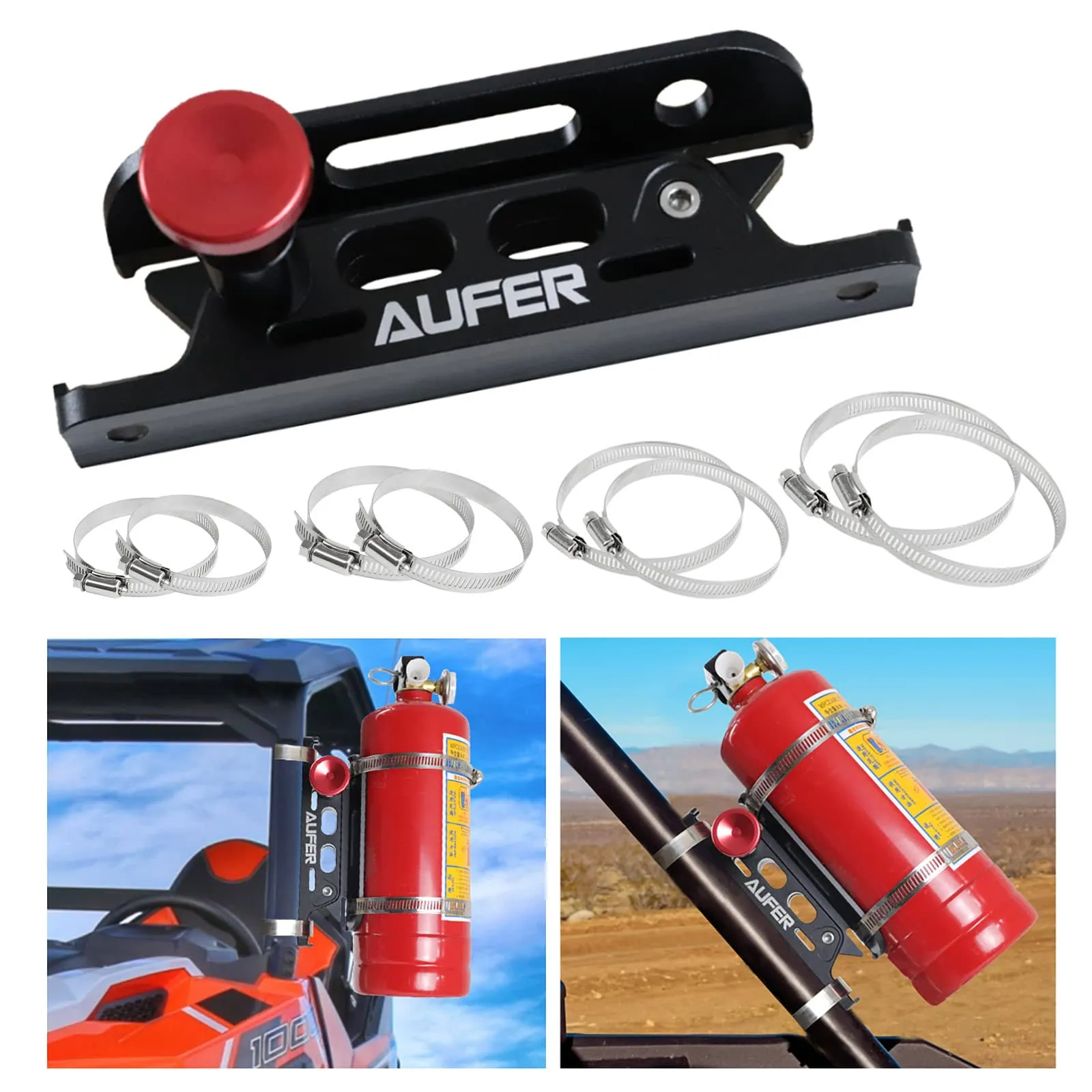 AUFER Universal Aluminum Quick Release Roll Bar Fire Extinguisher Mount Holder Compatible with for Jeep Wrangler Gladiator Bronco UTV Polaris RZR Boat (for 1-10 Lb. Extinguishers)