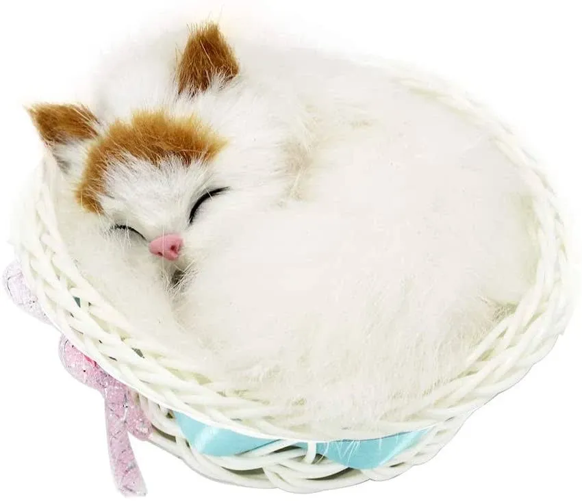 Coolayoung Sleeping Cat in Basket Doll Toy, Kitten in Basket with Meows Sounds ...