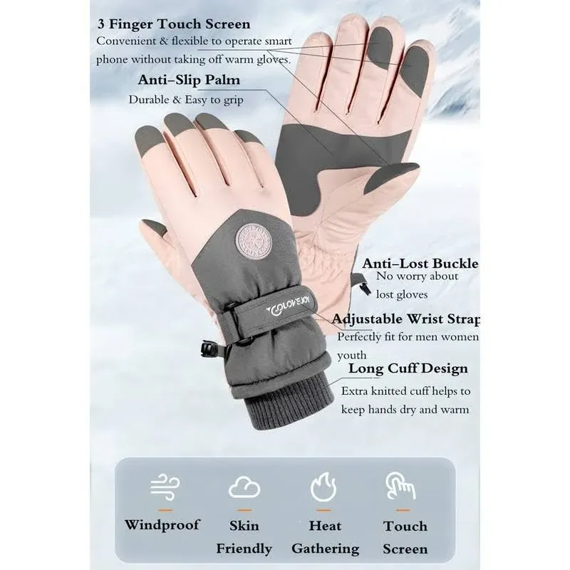 JJZS Winter Ski Snow Gloves for Men, Women, Youth | Touchscreen & Waterproof Cold Weather Hand Warming Gloves Winter Work Gloves