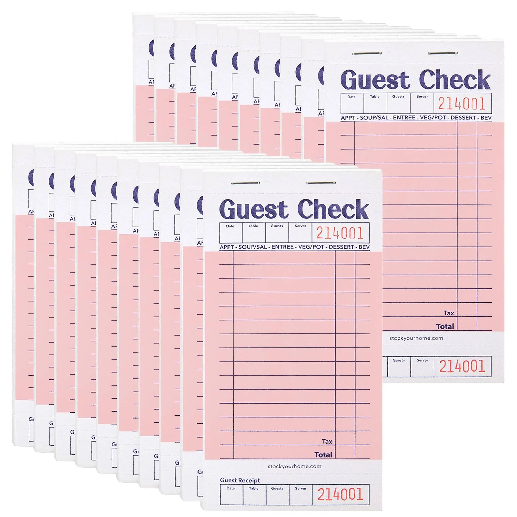 Stock Your Home Pink Guest Check Books for Servers (20 Pack) Server Note Pads, Waiter Checkbook, Food Receipt Book, Restaurant Order Pad, Paper Checks, Waitress Accessories, 1000 Total Tickets