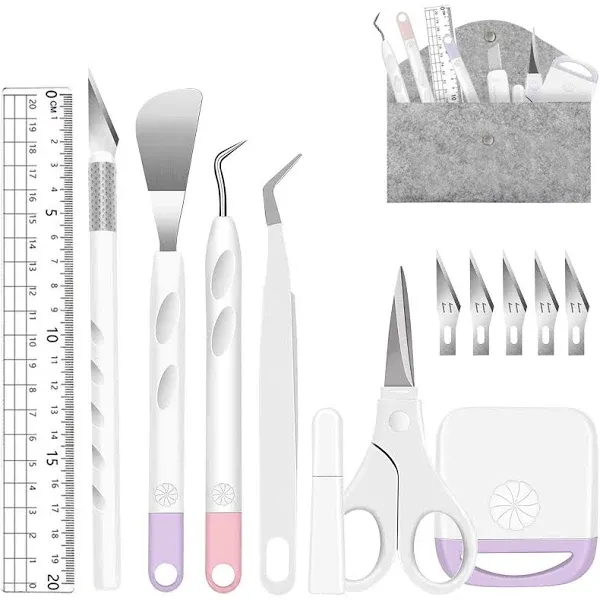 13 Pcs Vinyl Weeding Tools Stainless Steel Plotter Accessories HTV, Precision Carving Craft Hobby Knife Kit +1 Piece Storage Bag, Silhouettes,