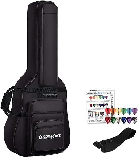 ChromaCast Acoustic Guitar 6-Pocket Padded Gig Bag with Guitar Strap and Pick...