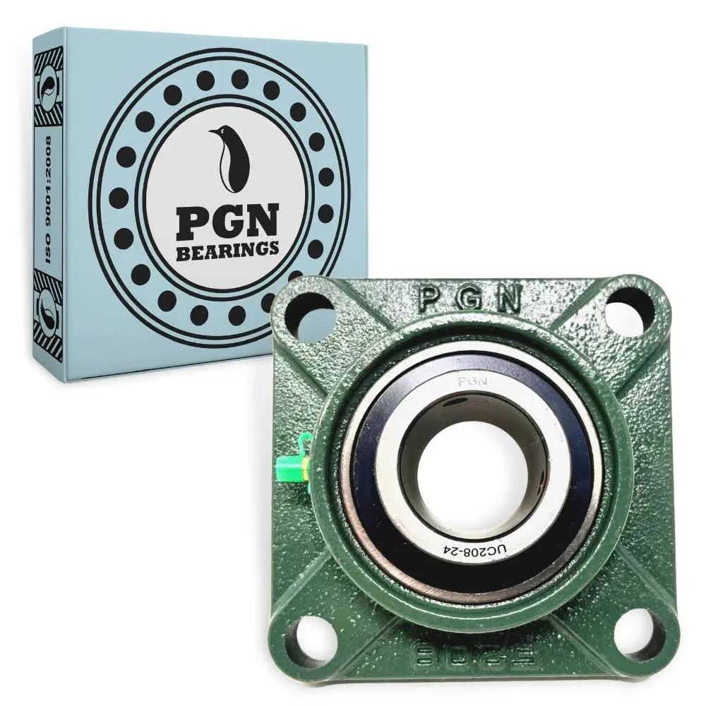 PGN UCF208-24 Pillow Block Bearing - Pack of 2 Square Flange Mounted Pillow Block Bearings - Chrome Steel Bearings with 1 1/2" Bore - Self Alignment