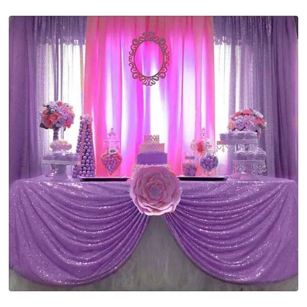 Fanqisi Lavender Sequin Tablecloth 50x102inches Sequin Table Overlay Seamless ...