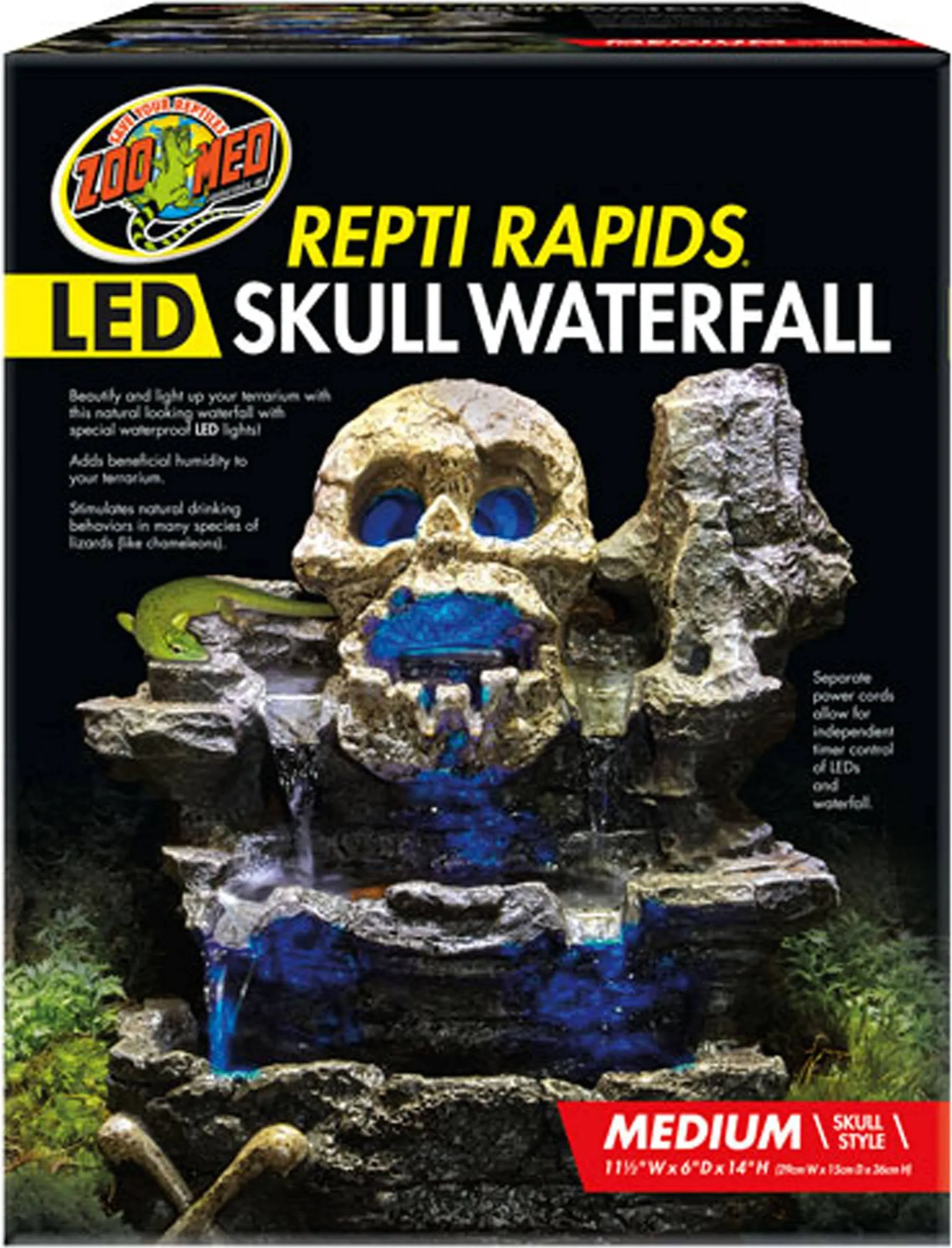 Zoo Med Repti Rapids LED Skull Waterfall Natural Rock Reptiles Terrariums Medium