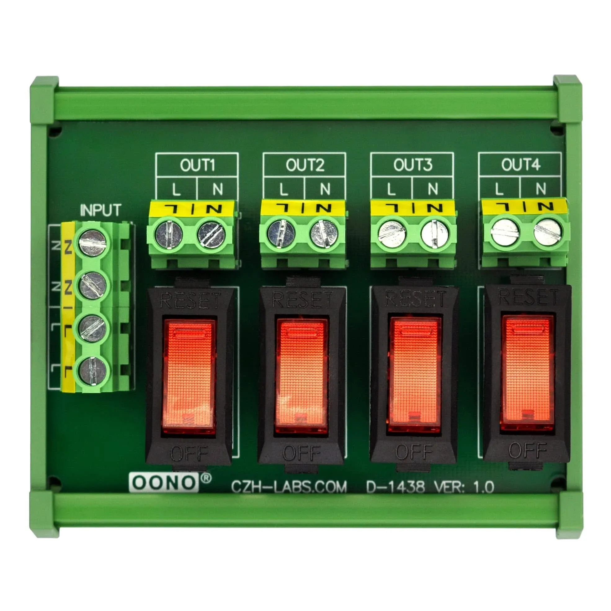 Rocker Switch Thermal Circuit Breaker Overload Protector 4 Channel Power Distribution Module DIN Rail Mount