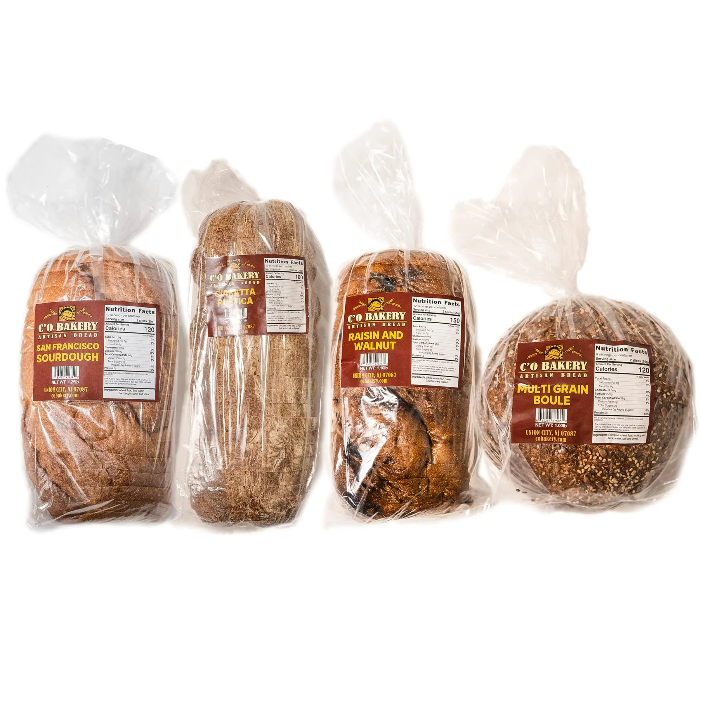 Co Bakery Co Bakery Artisan Bread - Handmade, All Natural, High Fiber, Sliced Loaf Multipacks Variety Bundle 4 Loaves Sourdough, Ciabatta, Multi G