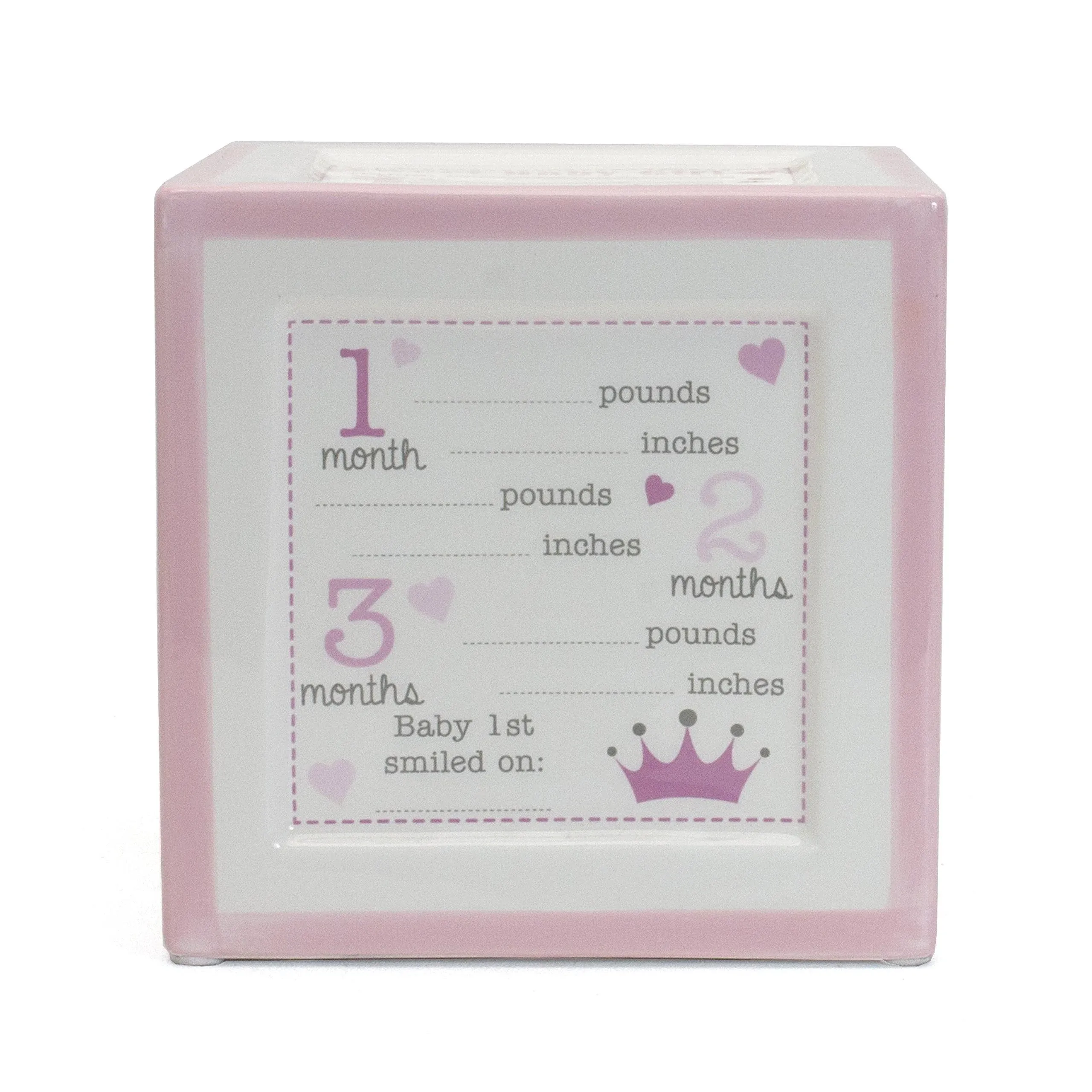 Child to Cherish Baby Announcement Coin Bank, A Block to Grow On, Pink