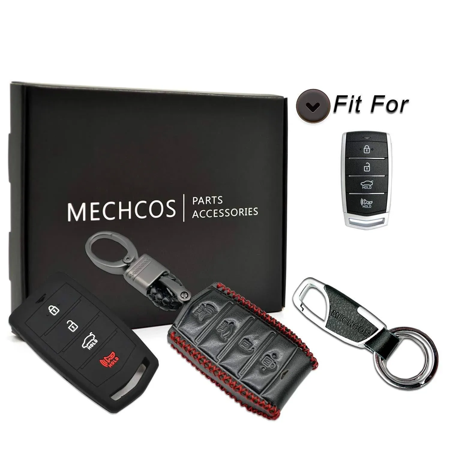 MECHCOS Compatible with Hyundai Azera Genesis Elantra Coupe GT Equus Santa Fe Sonata Tucson Veloster Veracruz Kia Borrego Forte Koup Optima Rio Sorento Soul Sportage Leather Key Fob Cover Case