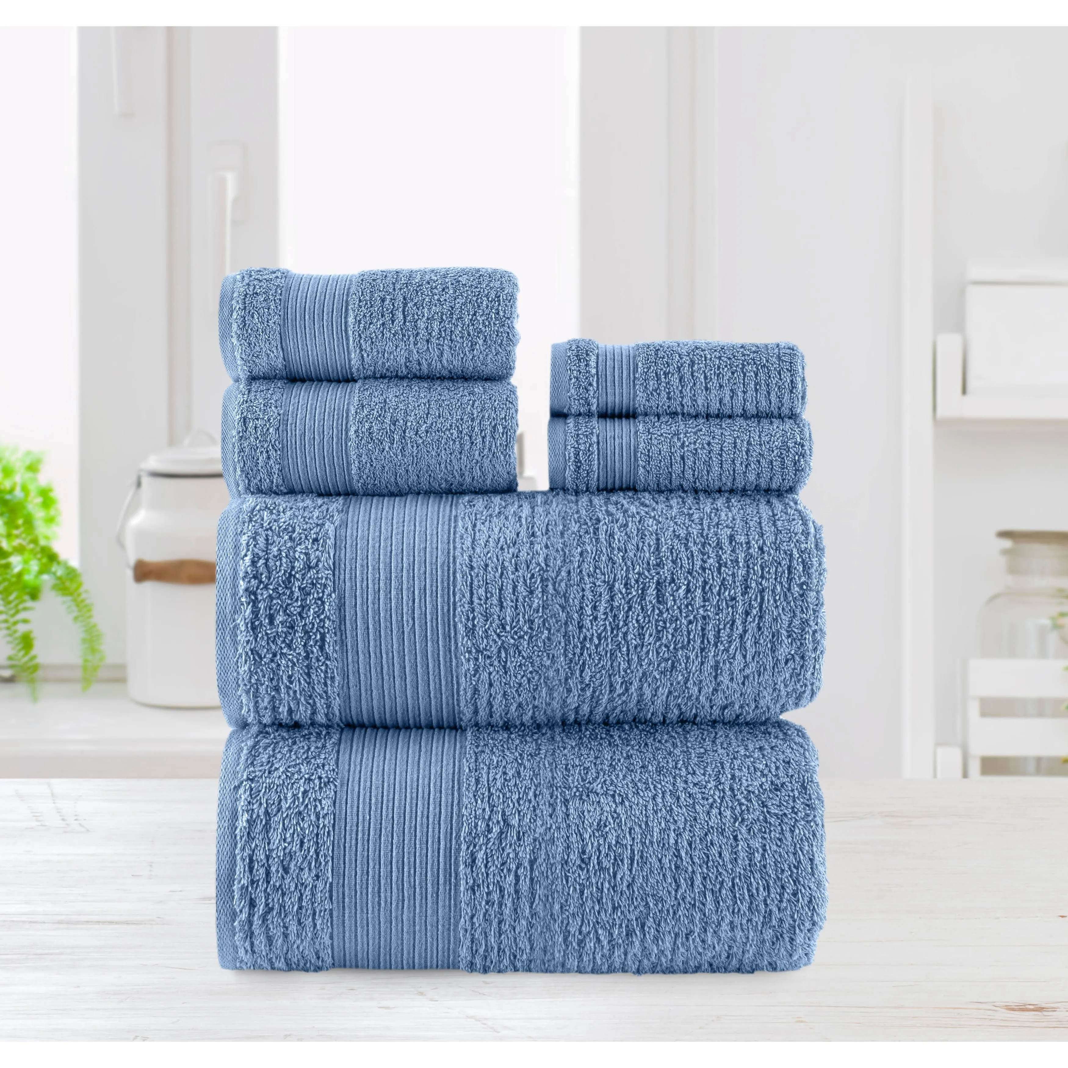 Chic Home Premium 6-Piece 100% Pure Turkish Cotton Towel Set - 2 Bath Towels, 2 Hand Towels, 2 Washcloths, Jacquard Weave Design, Hypoallergenic, Durable, Oeko-TEX Standard 100 Certified, Blue